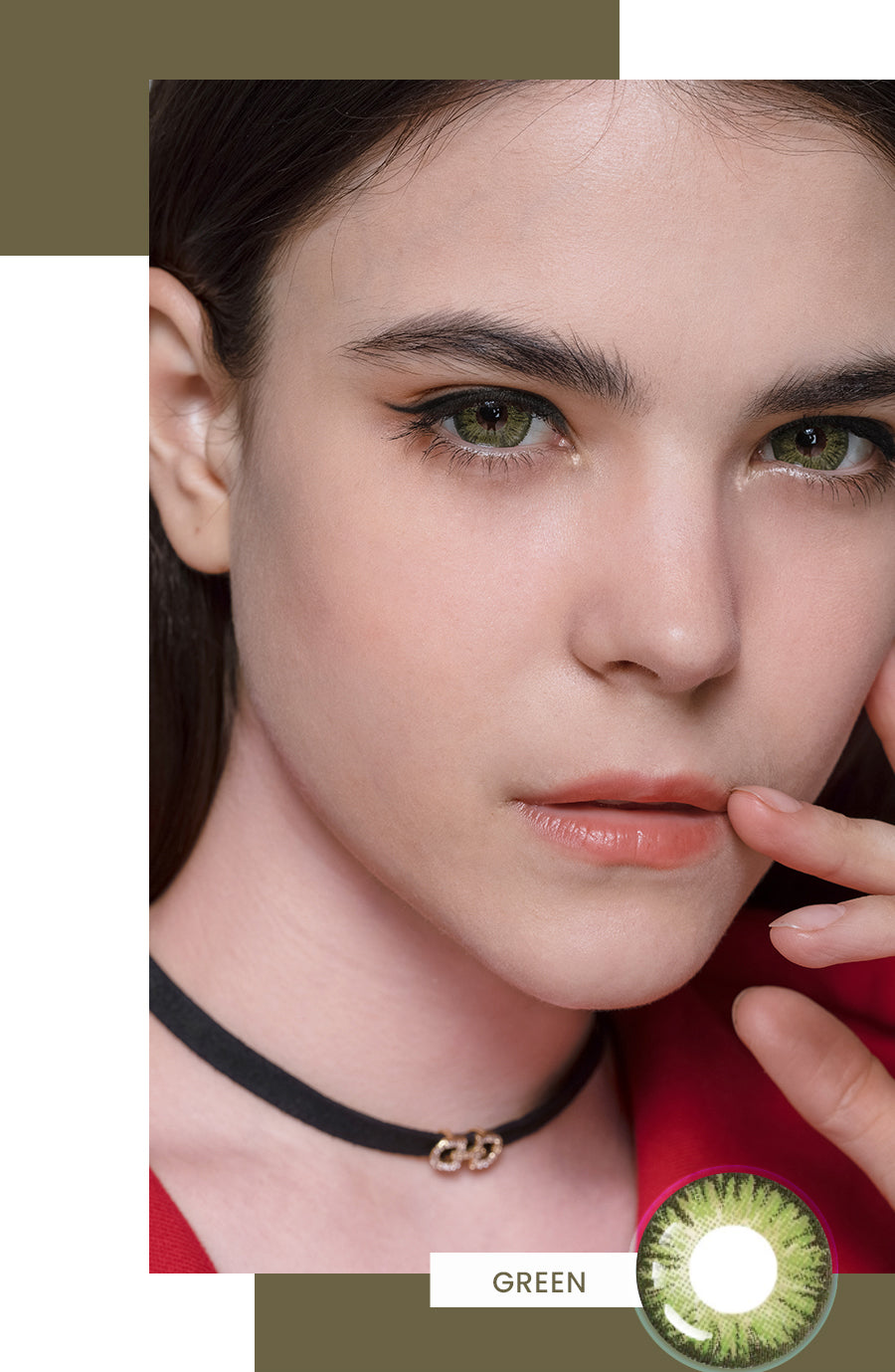 Super Series Green colored contact on model