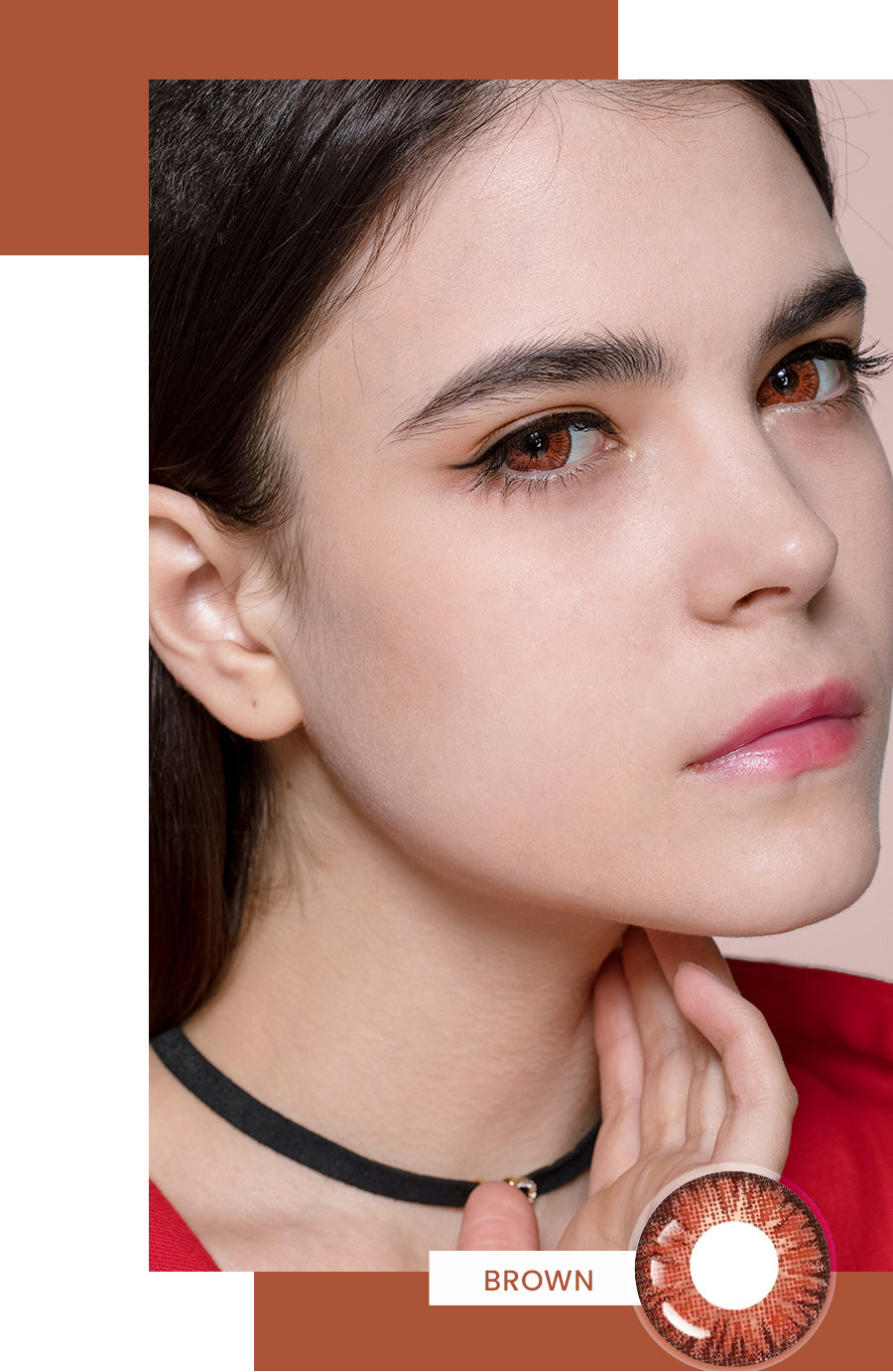 Super series brown colored contact on model
