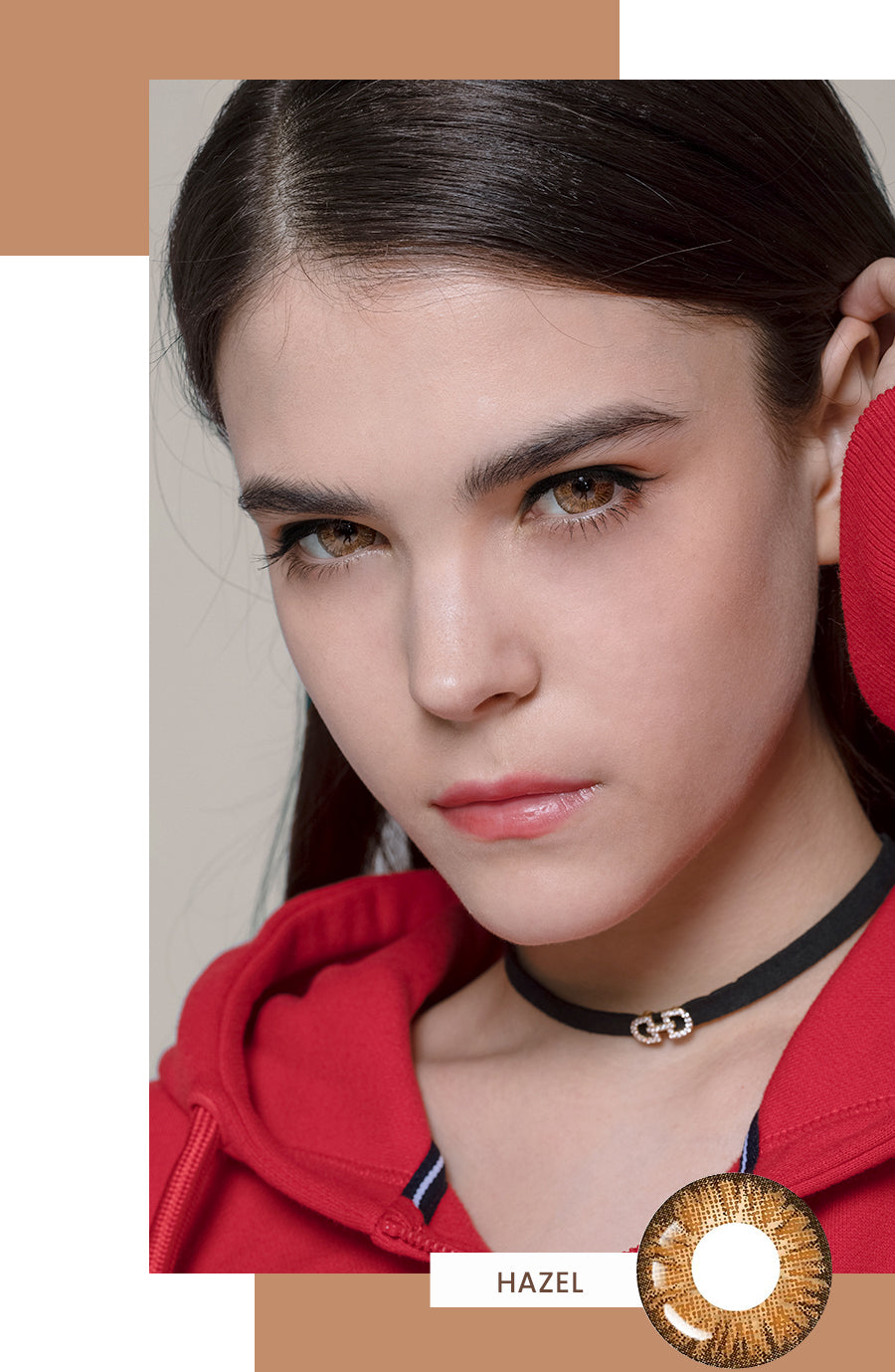 Super Series Hazel colored contact on model