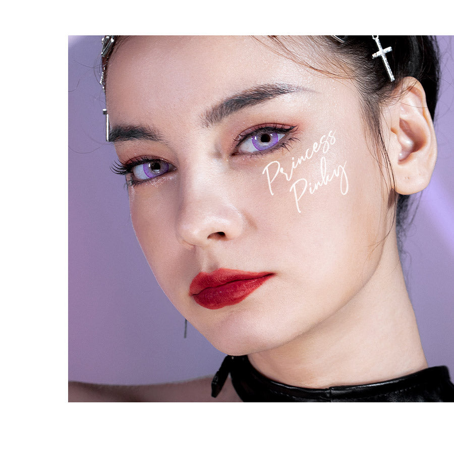 achieve frosted purple eyes with Princess Pinky Persona colored contact lenses