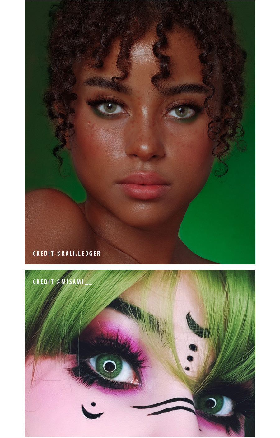 partner wearing Uris Polaris Green Colored Contacts on dark eyes