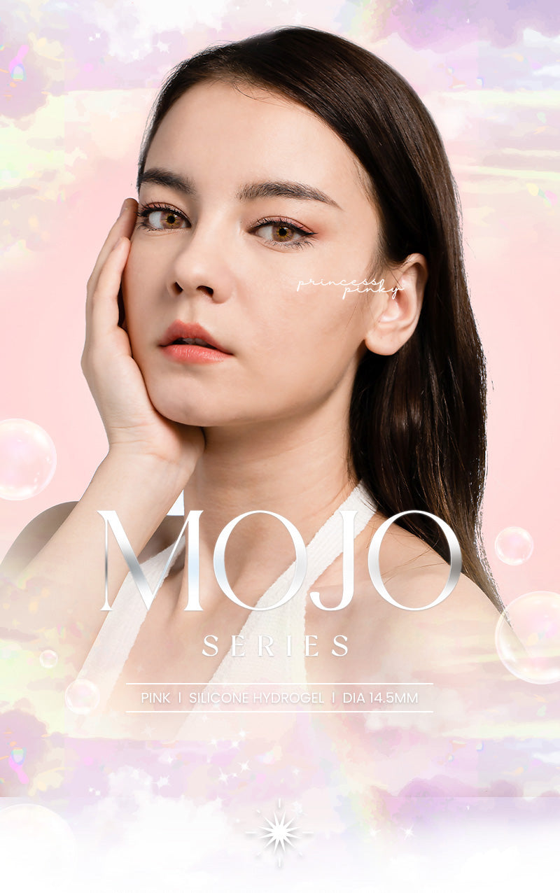 Princess Pinky Mojo Pink Colored Contacts on model eyes