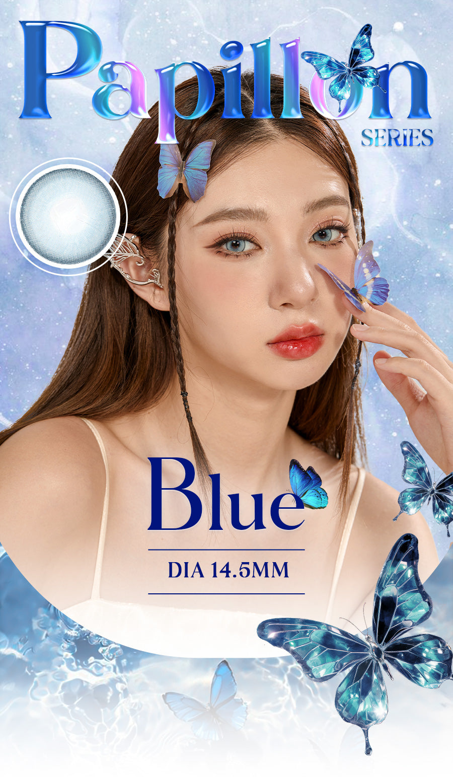 Get bright blue eyes with vivid icy blue Douyin style Papillon Blue Colored Contacts