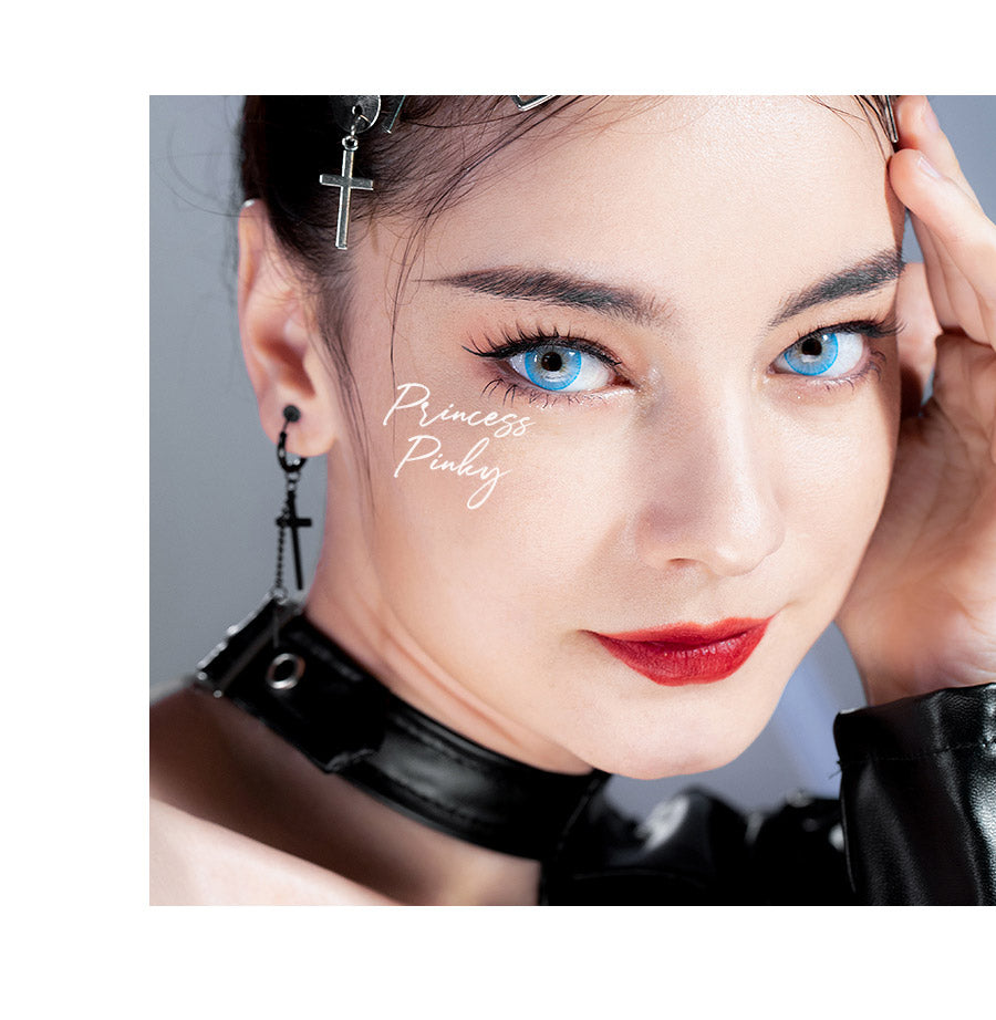 achieve fierce blue eyes with Princess Pinky Persona colored contact lenses