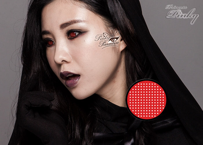 Cosplay Red Mesh contacts closeup
