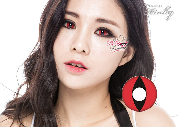 cosplay red cat contacts closeup 2