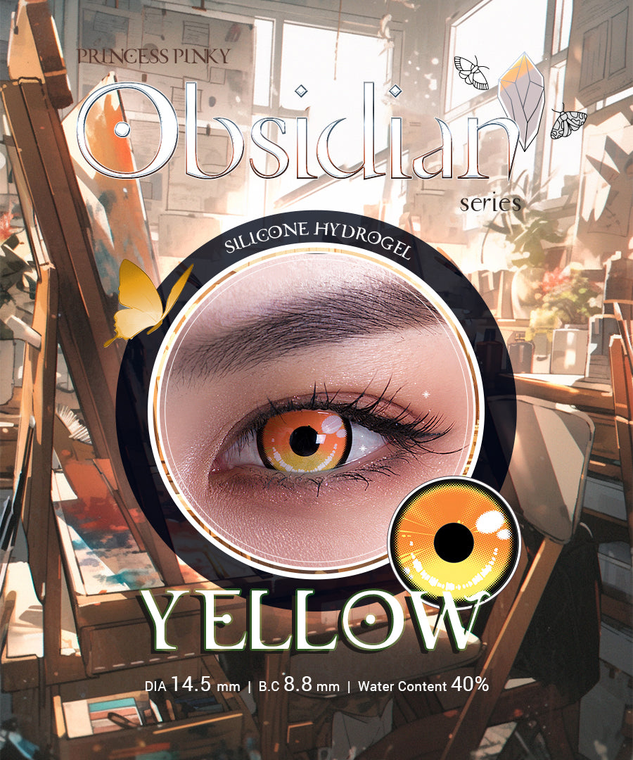 princess pinky obsidian yellow colored contacts for cosplay