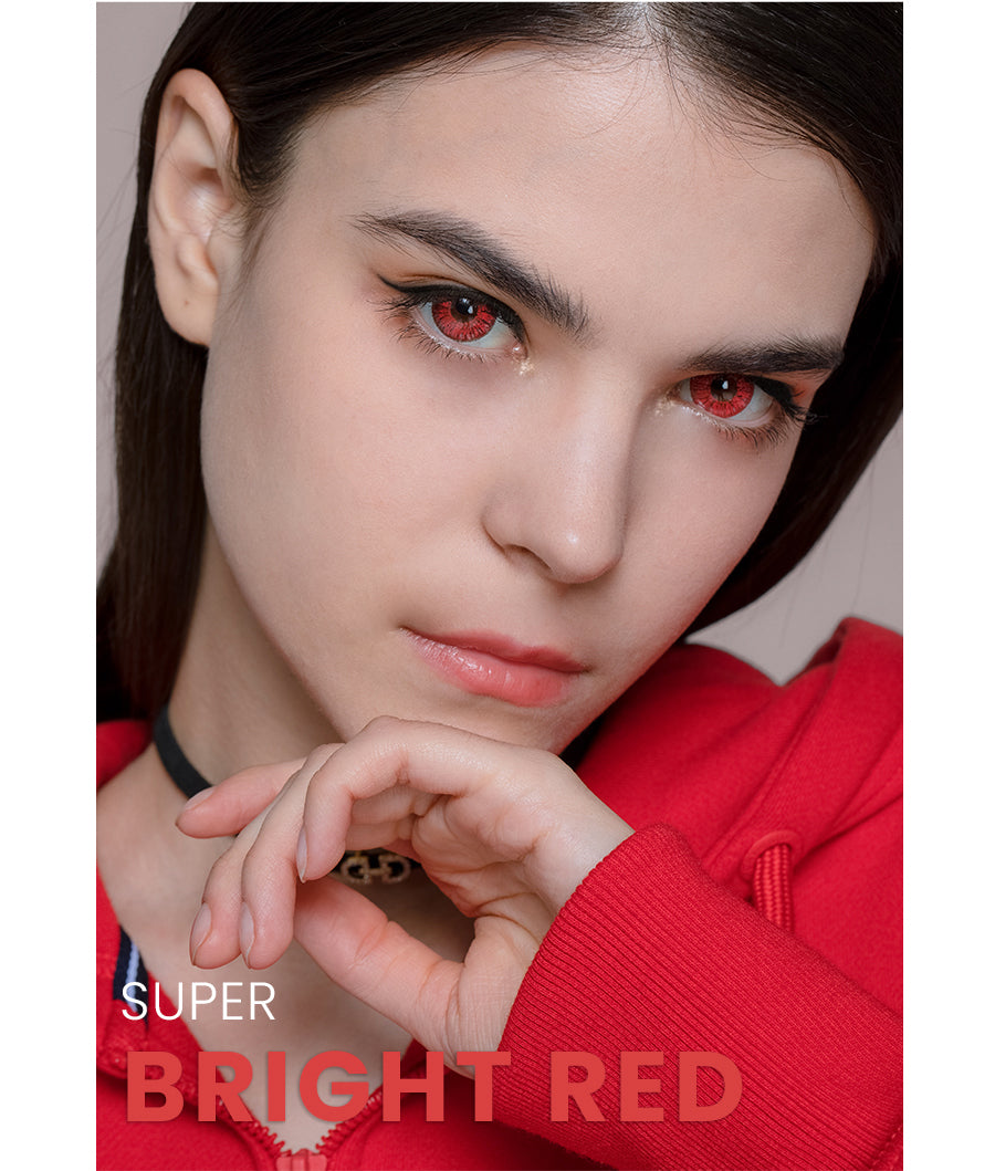 Super Series Bright Red colored contact on model