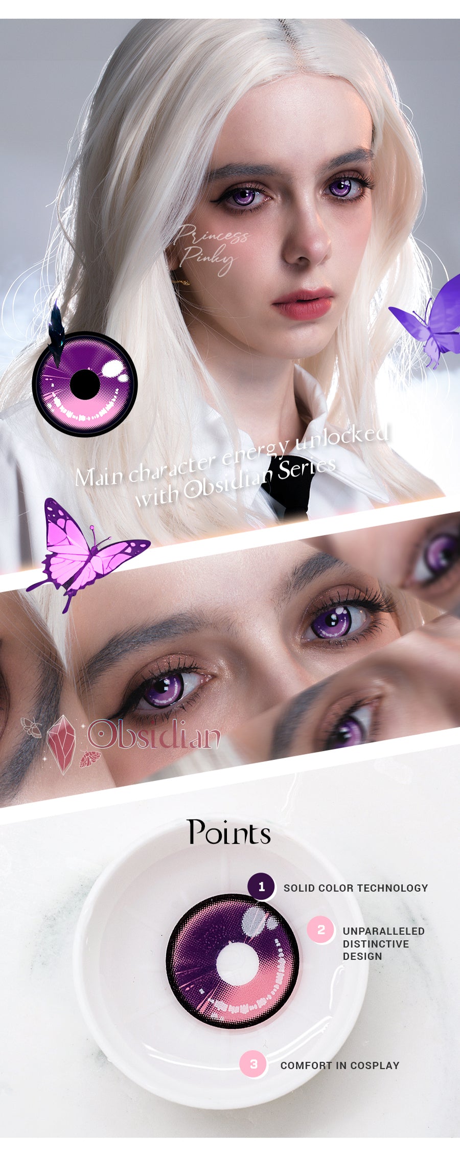 best purple colored contact lenses with crescent moon design for anime cosplay