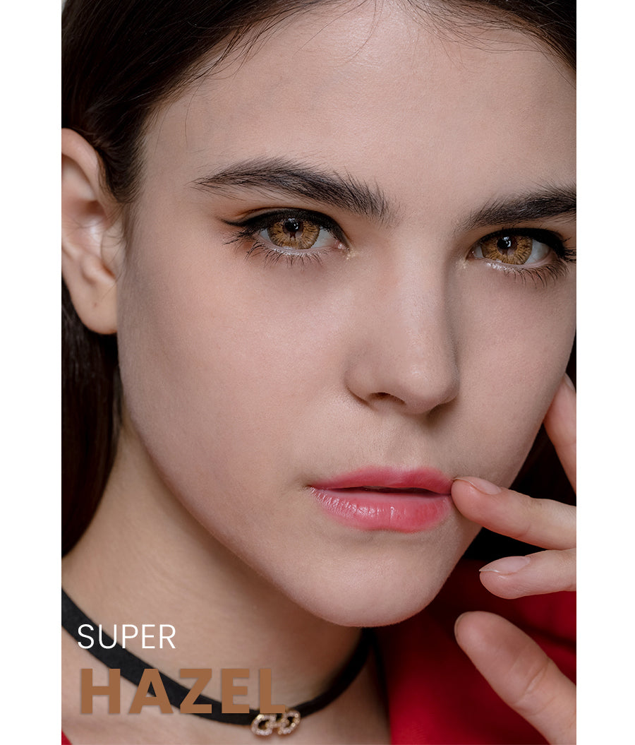 Super Series Hazel colored contact on model