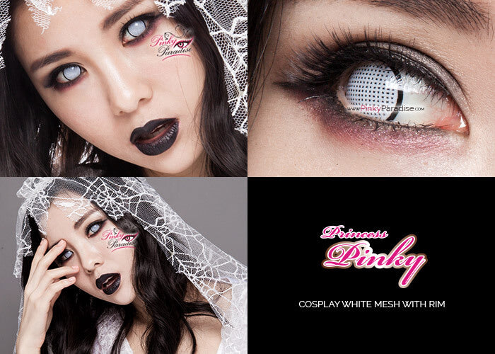 white mesh cosplay contacts closeup