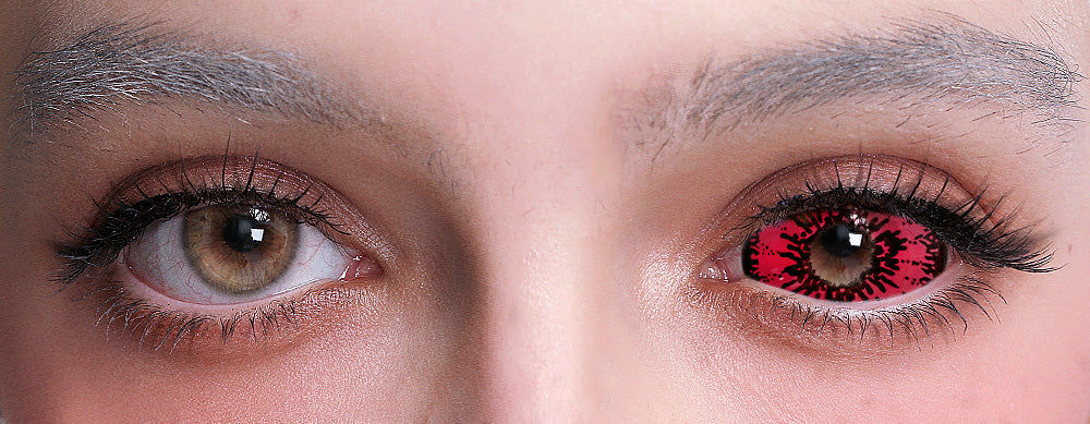 Explosion red sclera lenses on light eyes