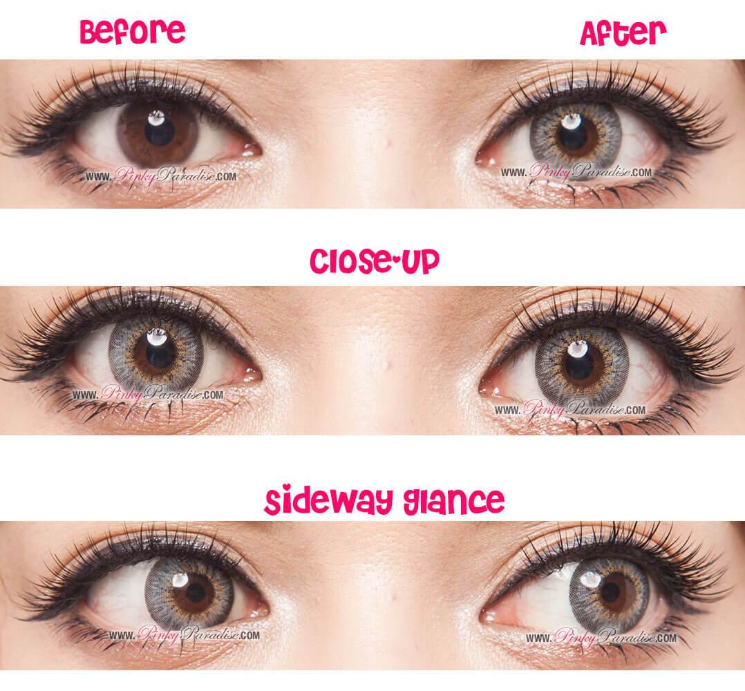 G&G Shinny Grey Circle Lenses Before After
