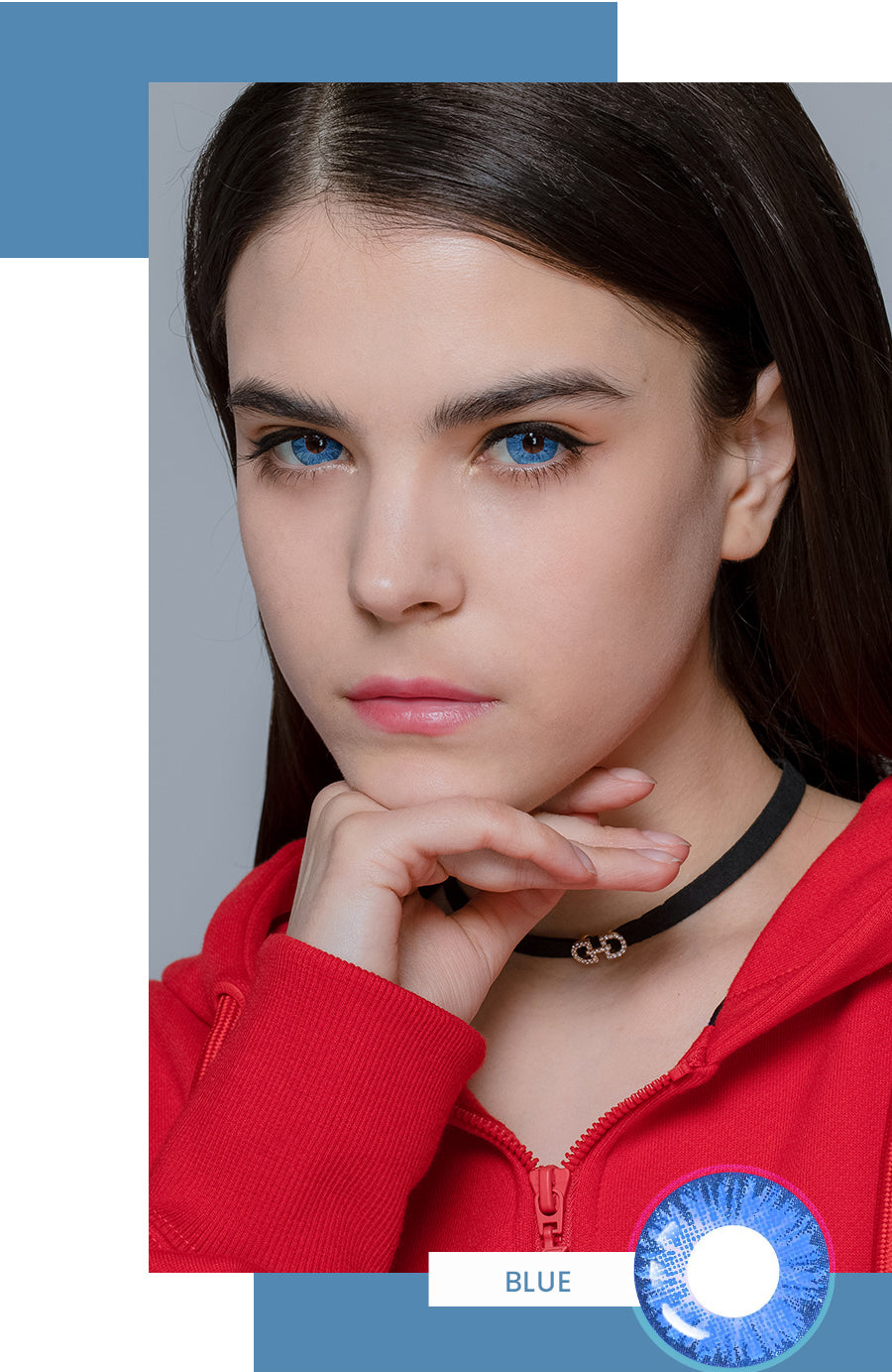 Super Blue colored contact on model