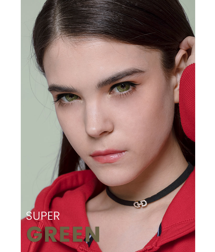 Super Series Green colored contact on model