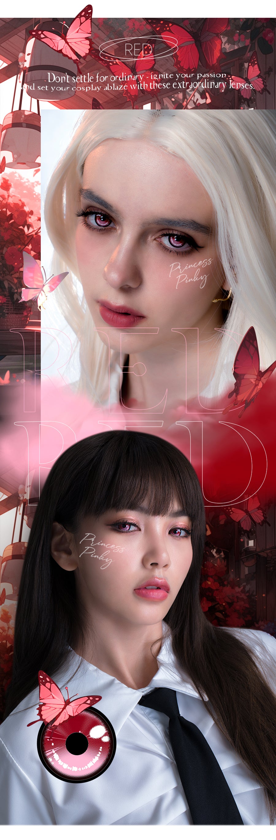 elevate your cosplay game with Princess Pinky Obsidian red colored contacts