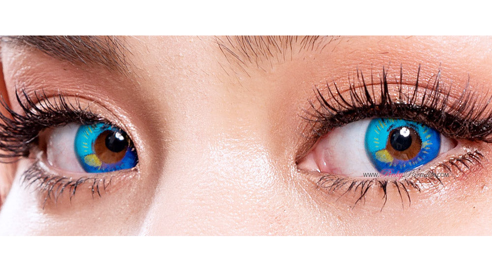 Close up shot of Princess Pinky Lunar Earth Blue circle lenses for cosplay