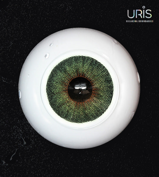 Preview of Uris Polaris Green Colored Contacts on dark brown eyes