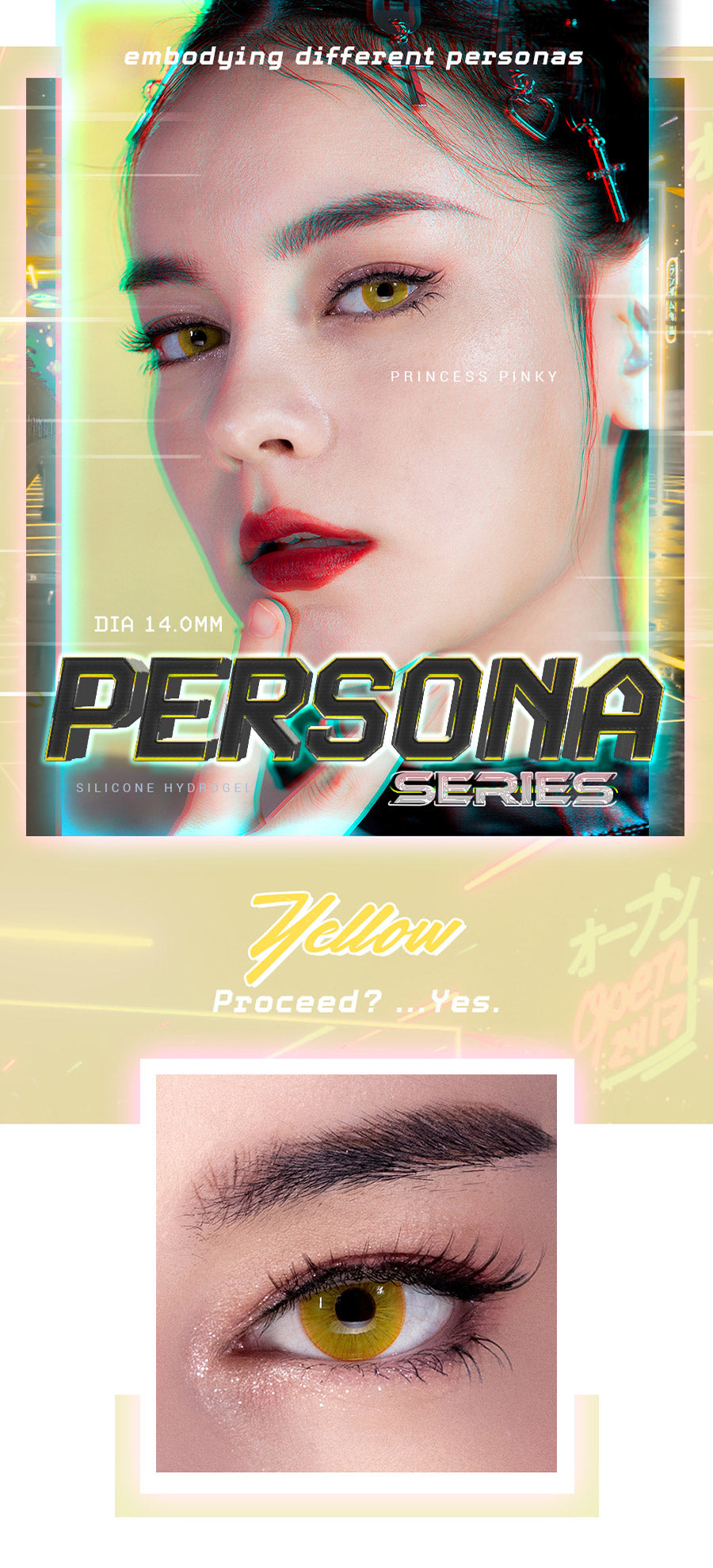 The most vivid bright yellow colored contacts for Party, Cosplay and Halloween Makeup