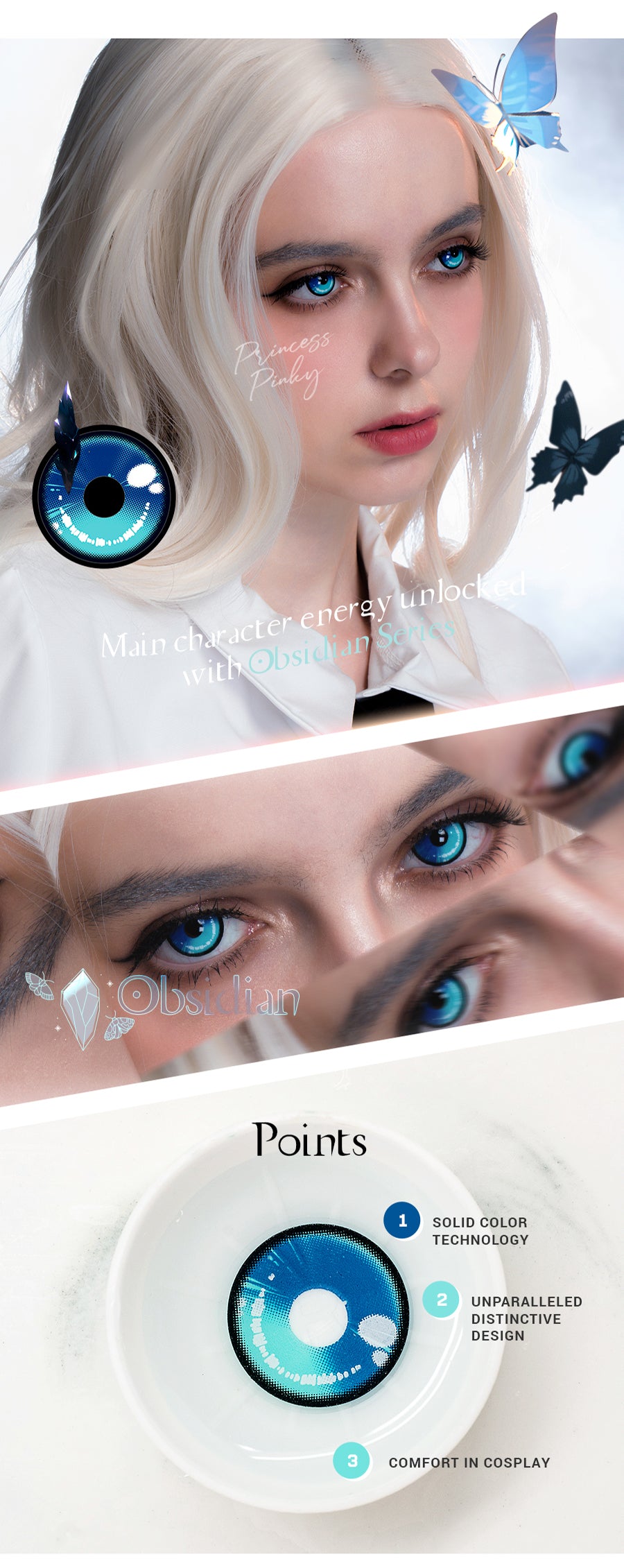 best blue colored contact lenses with crescent moon design for anime cosplay