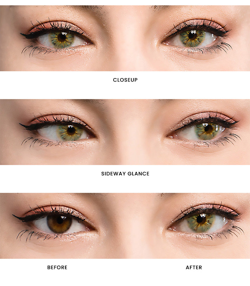 Princess Pinky Mojo green Closeup, Sideway Glance and Before After effect