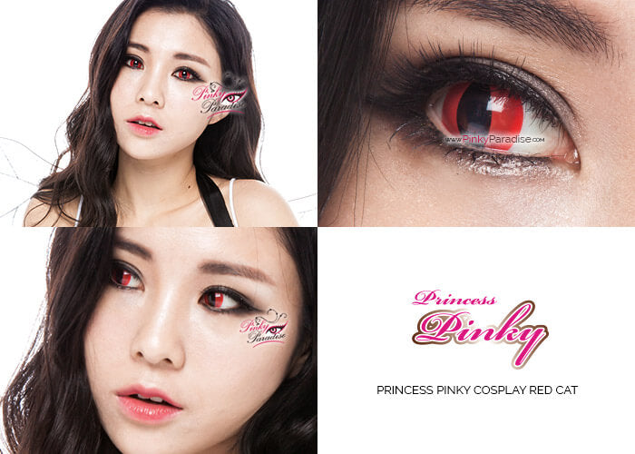 cosplay red cat contacts closeup