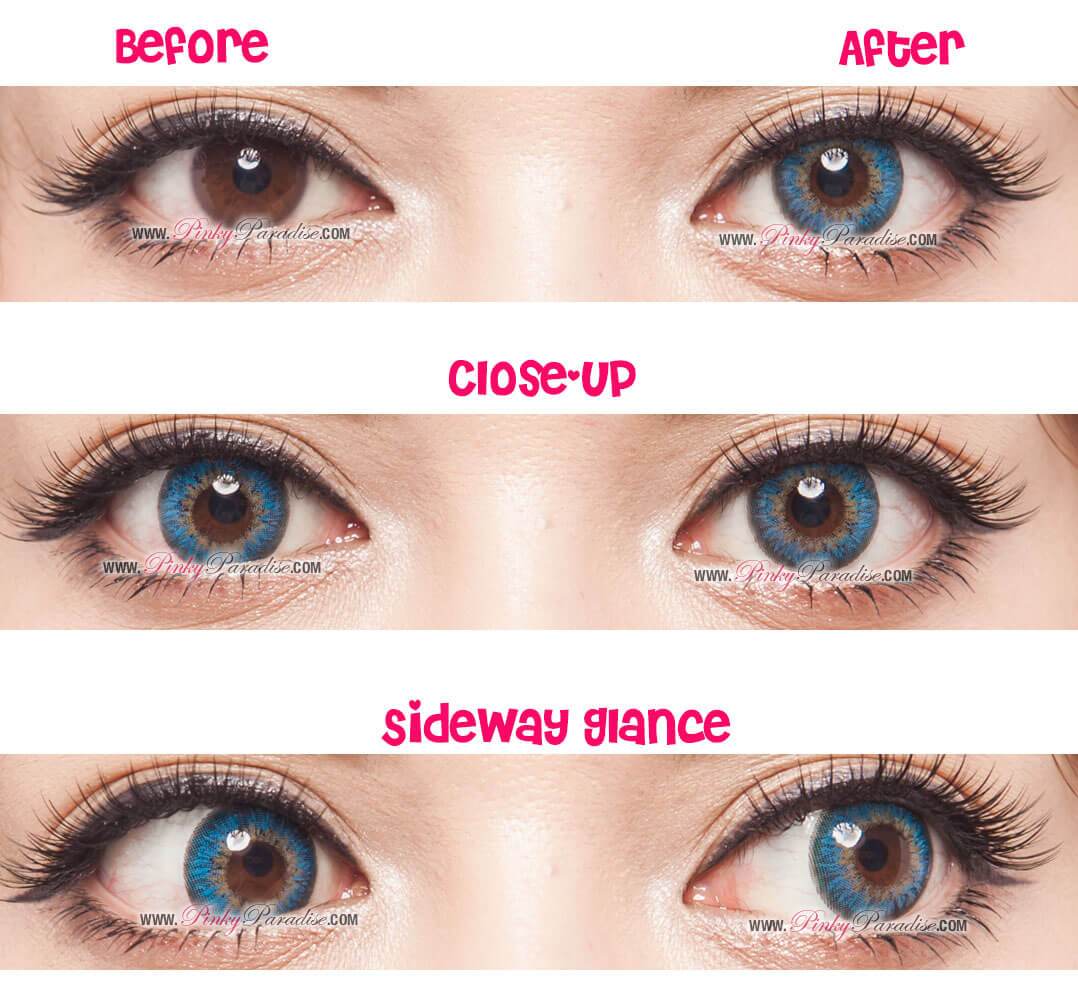G&G Shinny Aqua Circle Lenses Before After