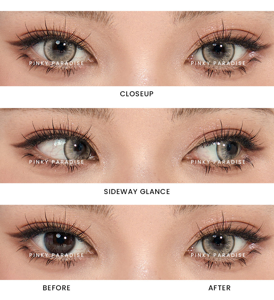 warm ash neutral Papillon grey eye contacts, featuring vivid blend of brown and grey and natural blending for striking eye enhancement in makeup and cosplay