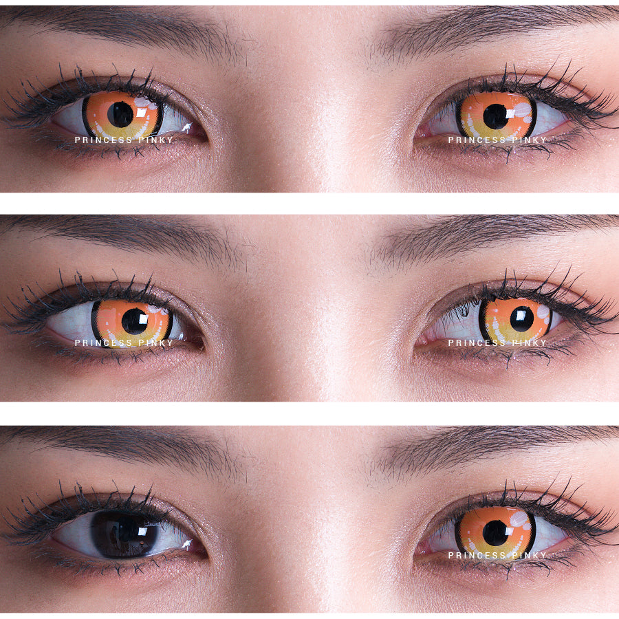 Transformation with Princess Pinky Obsidian Yellow colored contacts - before and after comparison