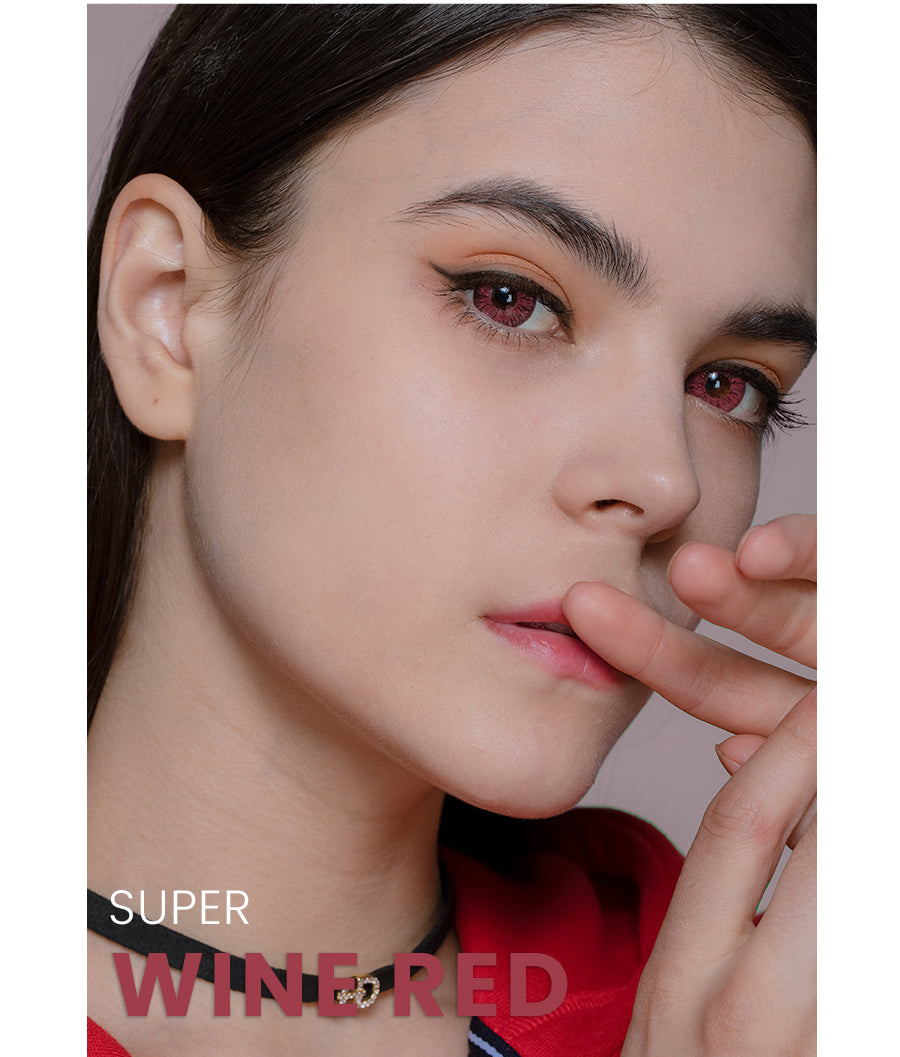 Super series wine colored contact on model