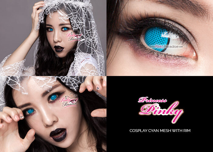 Cosplay Cyan Mesh With Rim Contacts Closeup