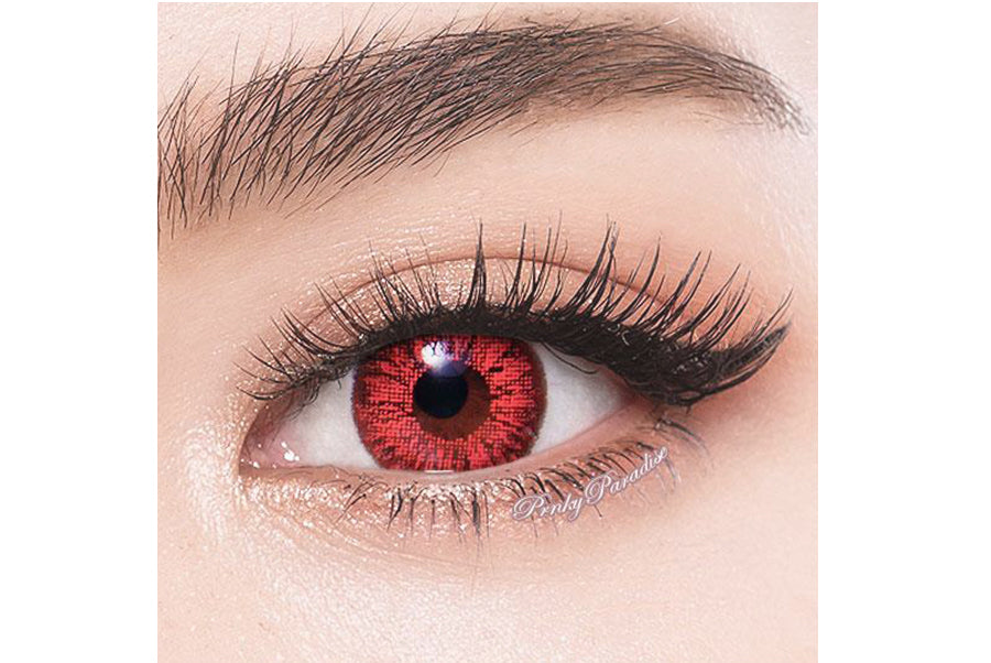 Super Series Bright Red colored contact close up