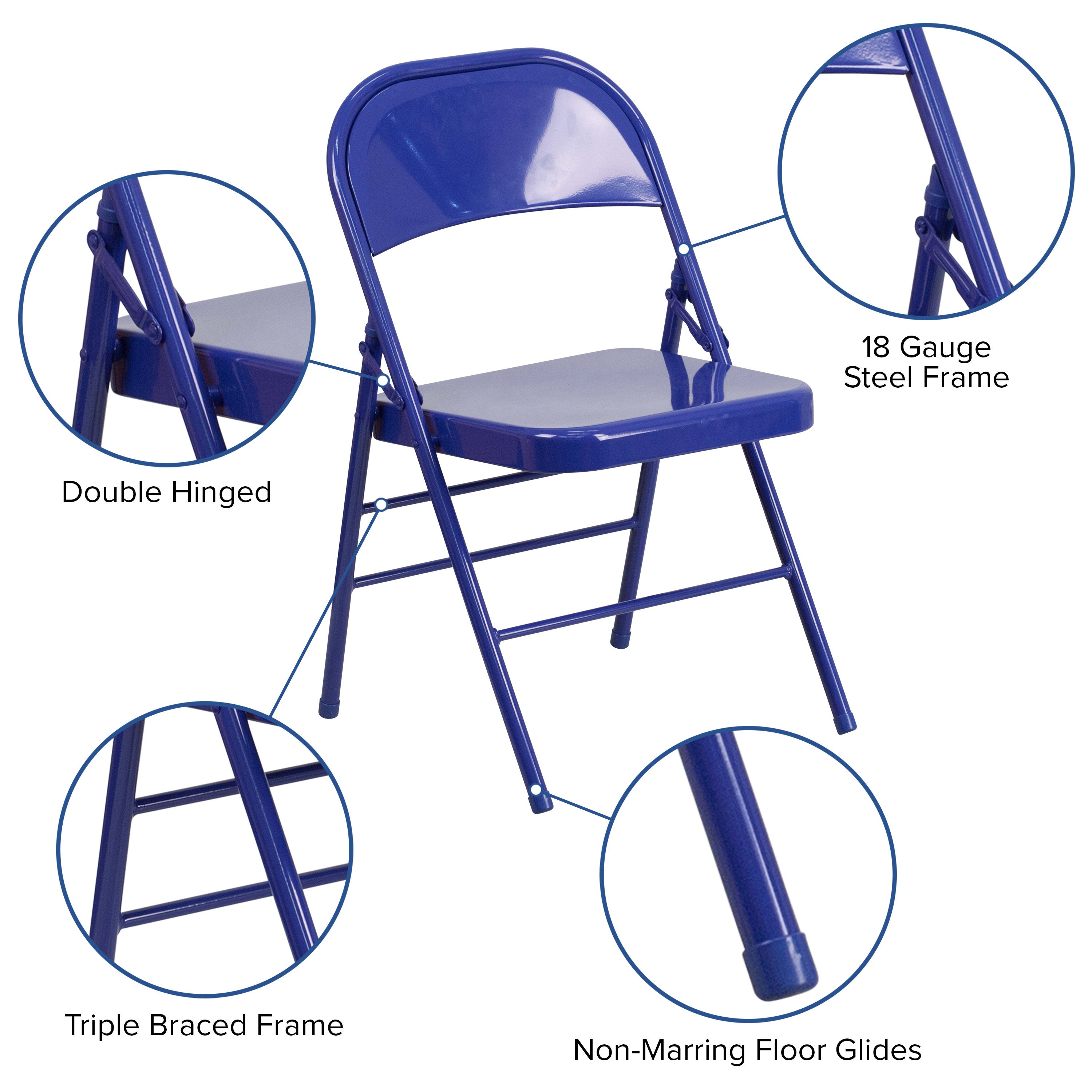 Triple-Braced Double-Hinged Metal Folding Chair
