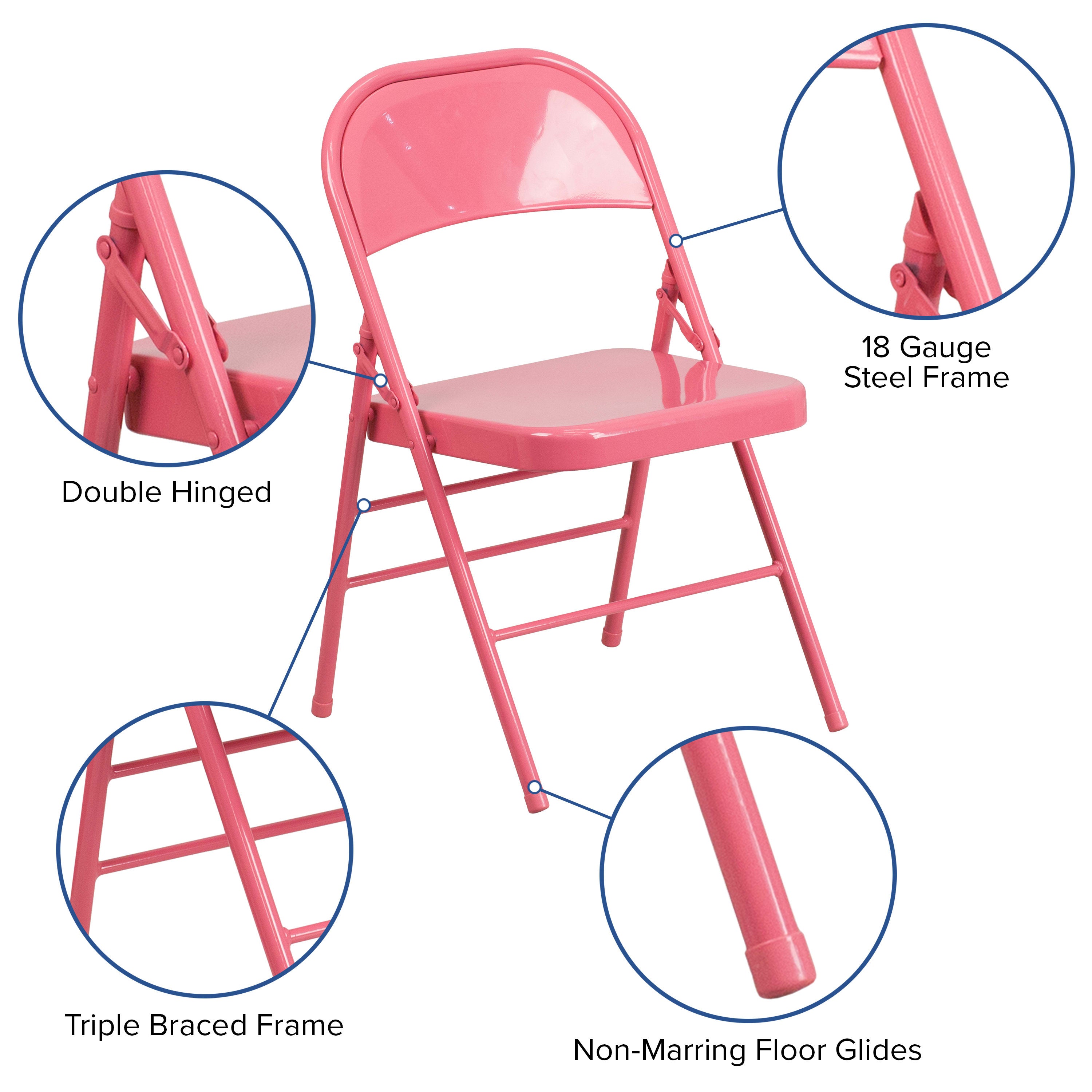 Triple-Braced Double-Hinged Metal Folding Chair