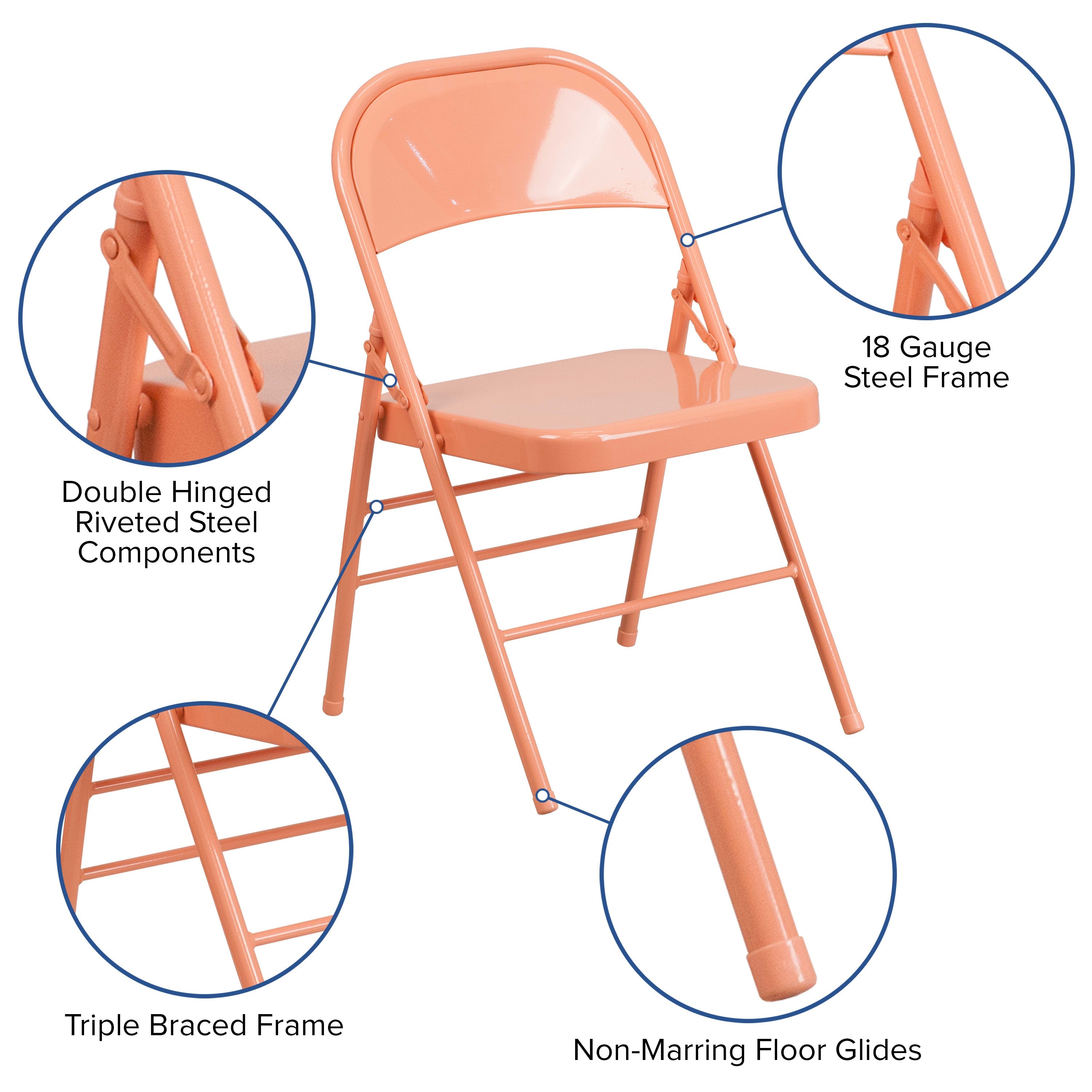 Triple-Braced Double-Hinged Metal Folding Chair