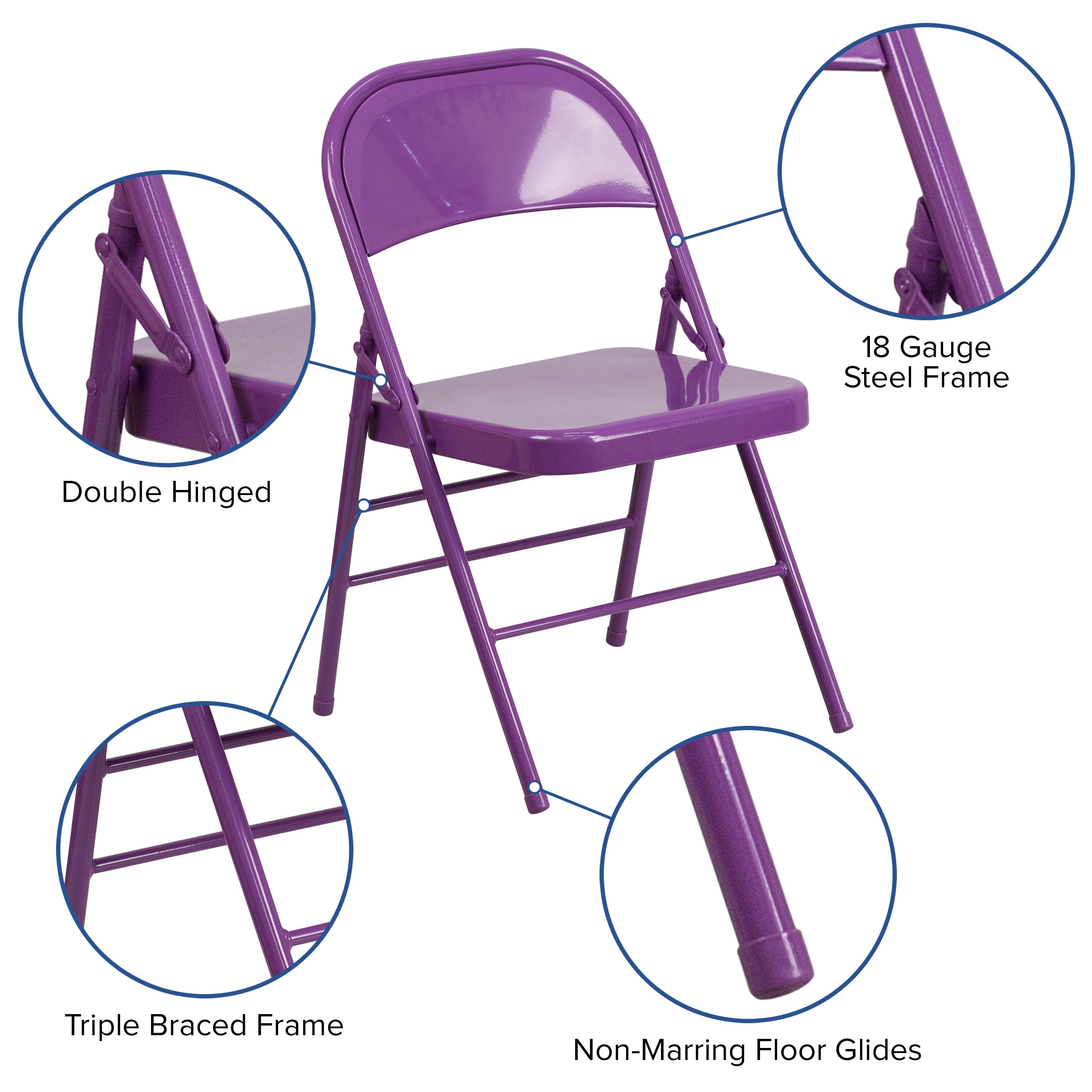 Triple-Braced Double-Hinged Metal Folding Chair