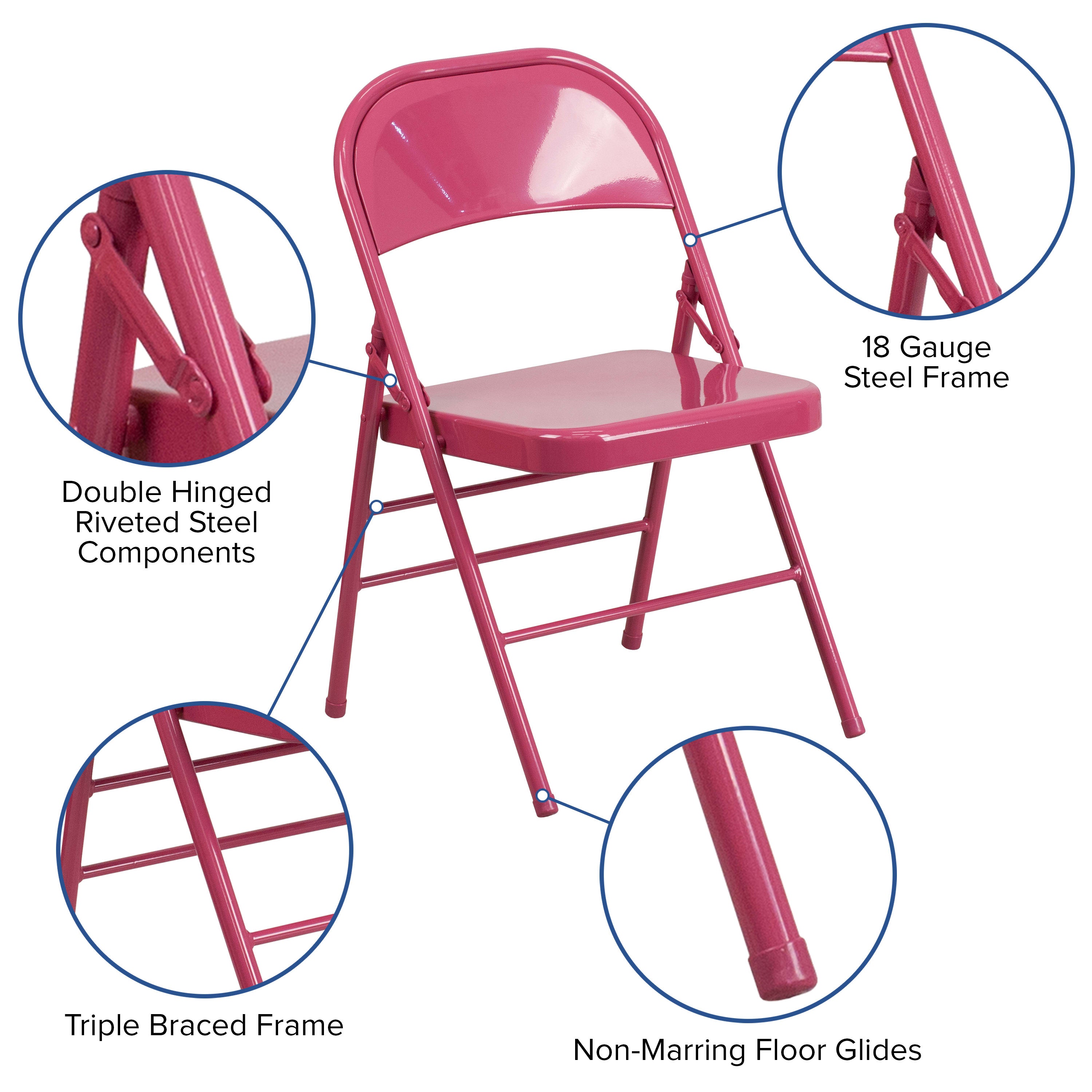Triple-Braced Double-Hinged Metal Folding Chair