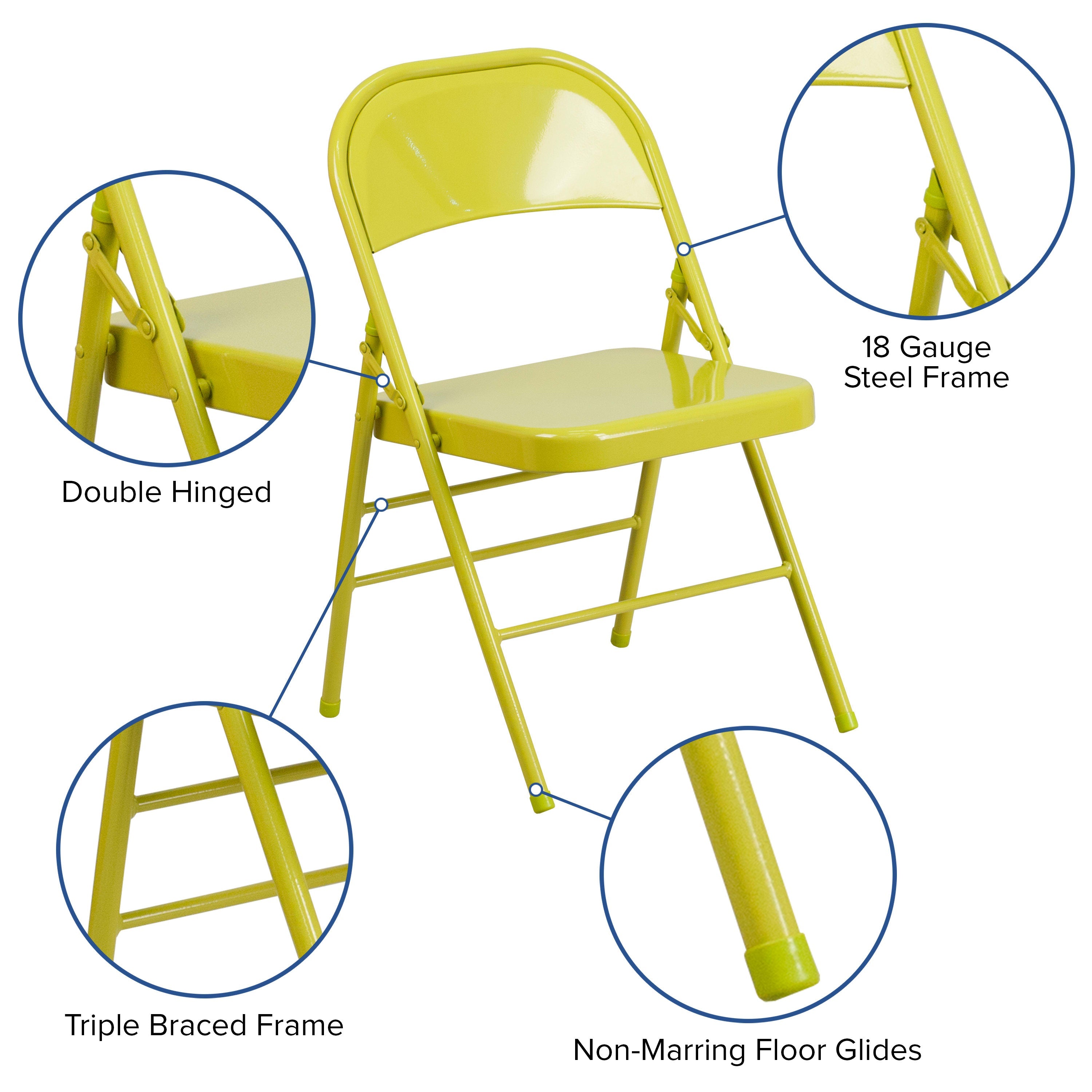 Triple-Braced Double-Hinged Metal Folding Chair