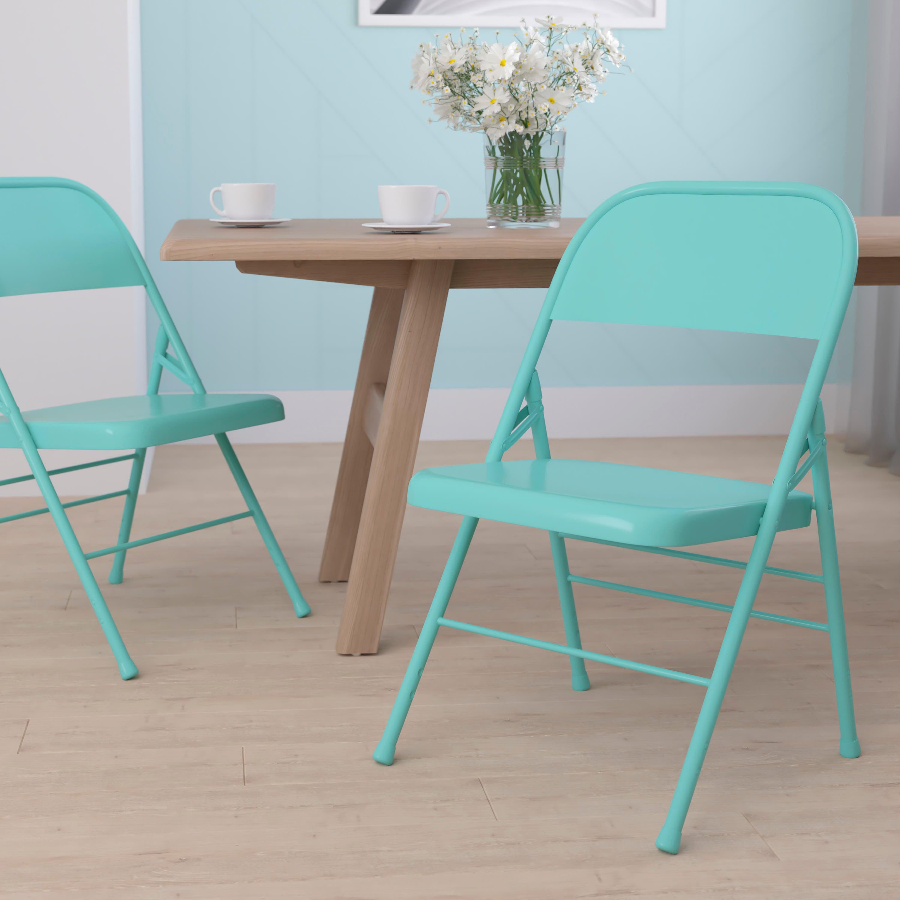 Triple-Braced Double-Hinged Metal Folding Chair