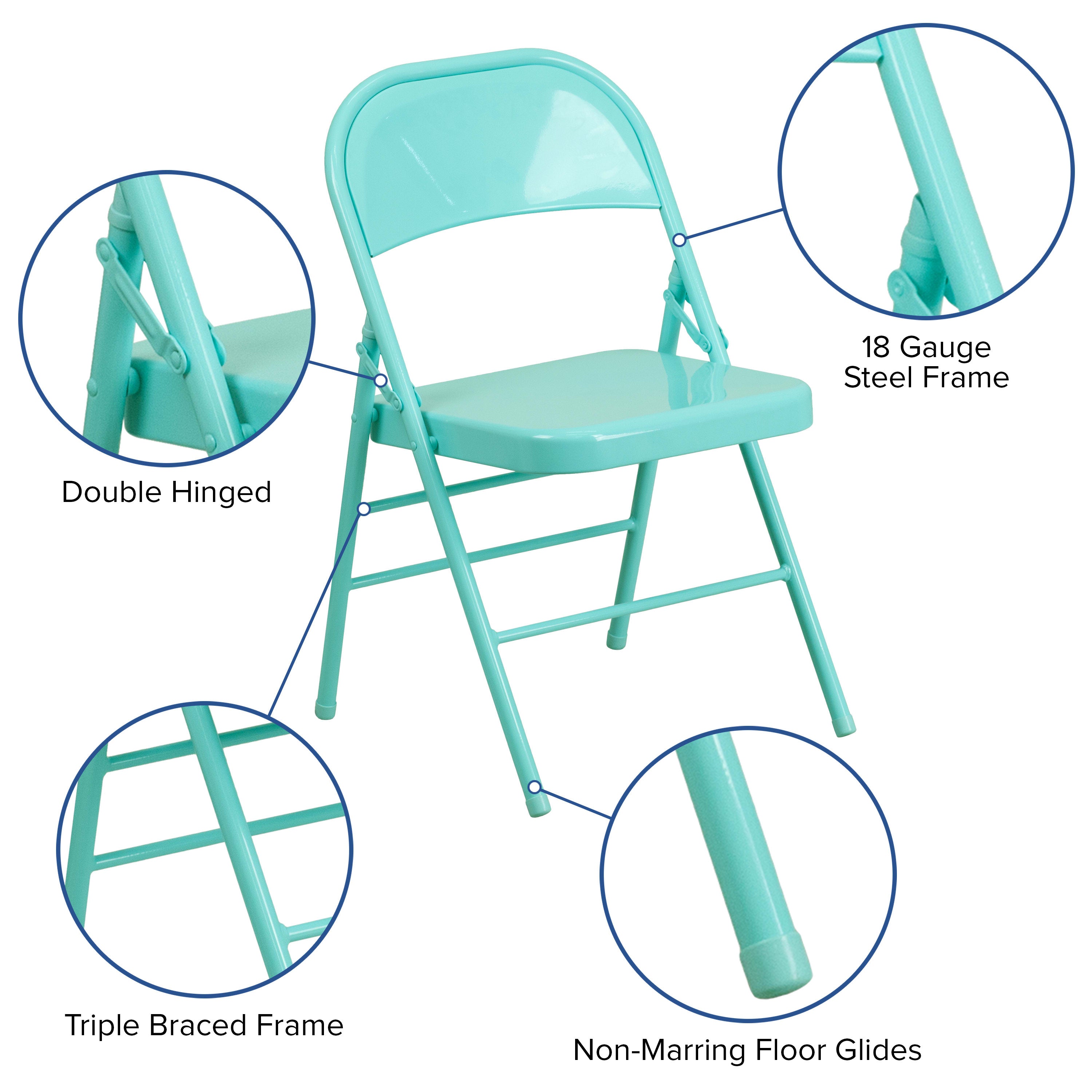 Triple-Braced Double-Hinged Metal Folding Chair