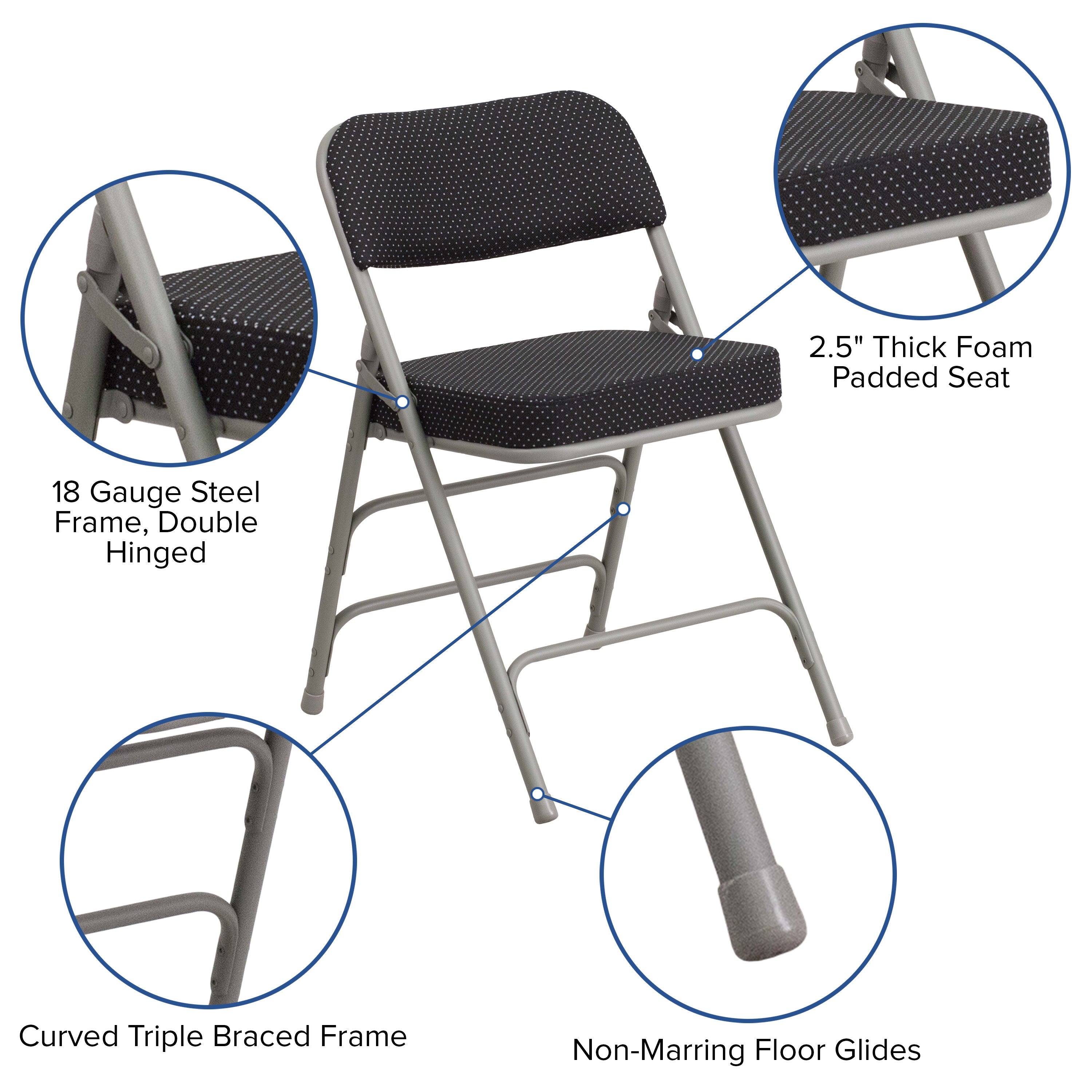 18-Inch Curved Upholstered Metal Folding Chair