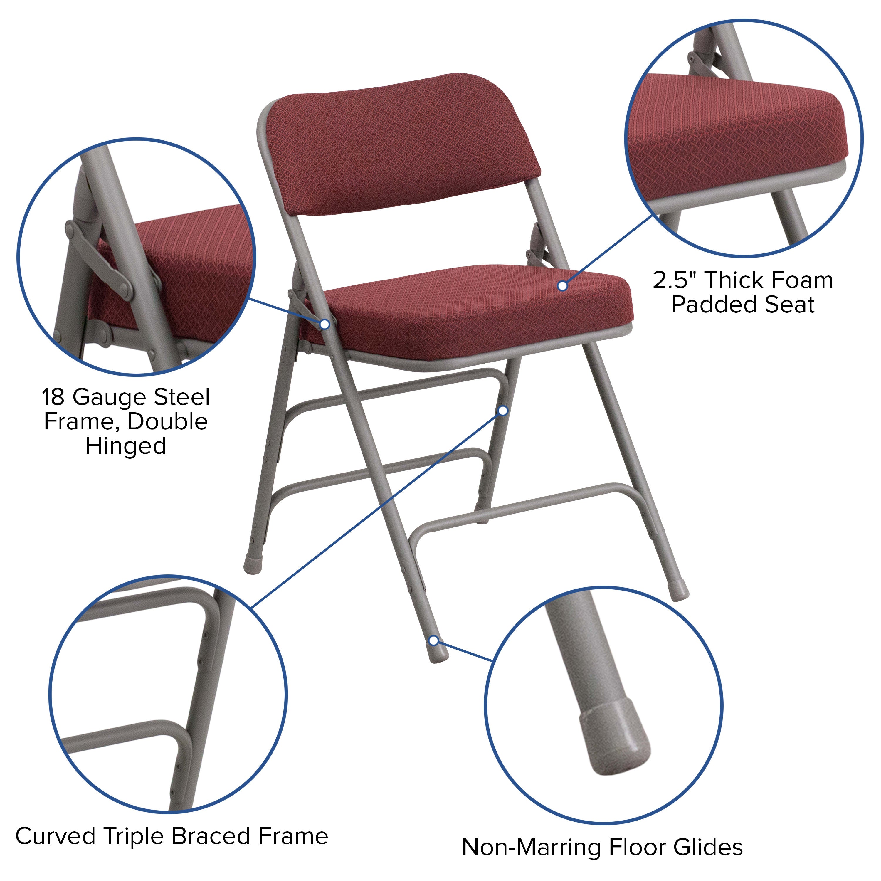 18-Inch Curved Upholstered Metal Folding Chair