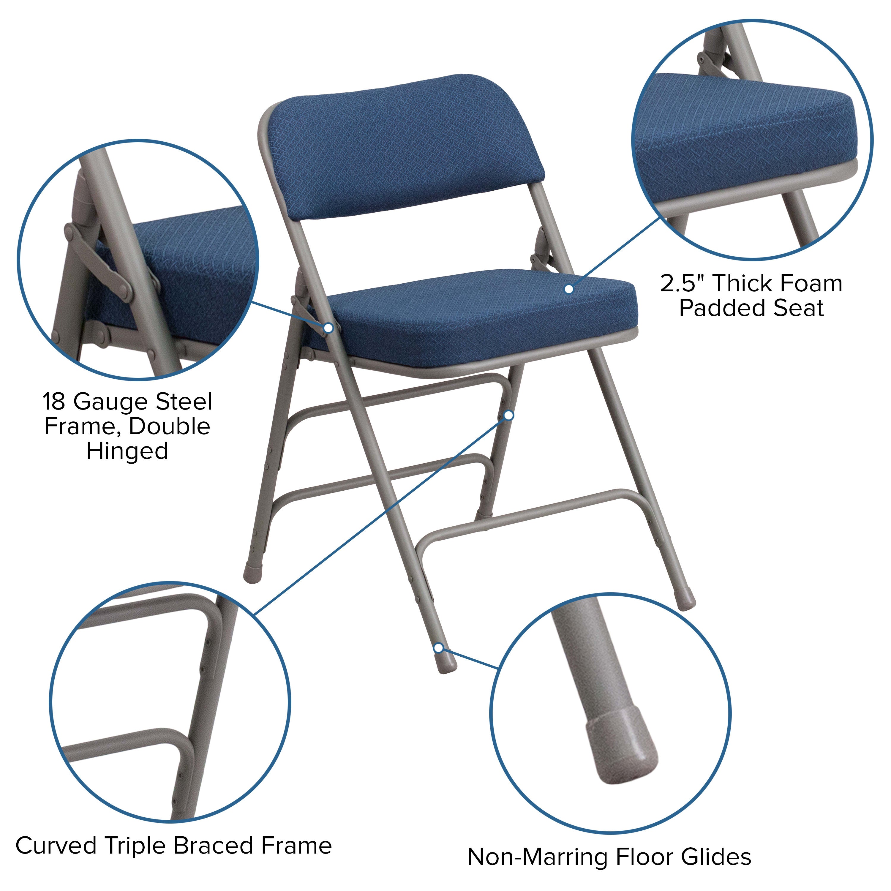18-Inch Curved Upholstered Metal Folding Chair