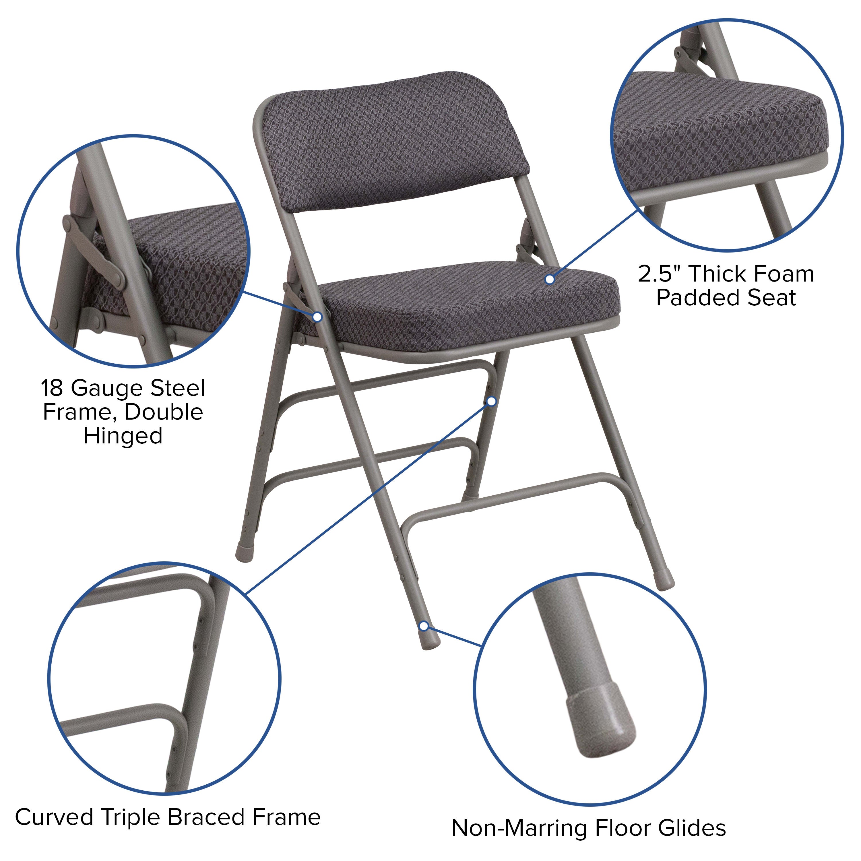 18-Inch Curved Upholstered Metal Folding Chair