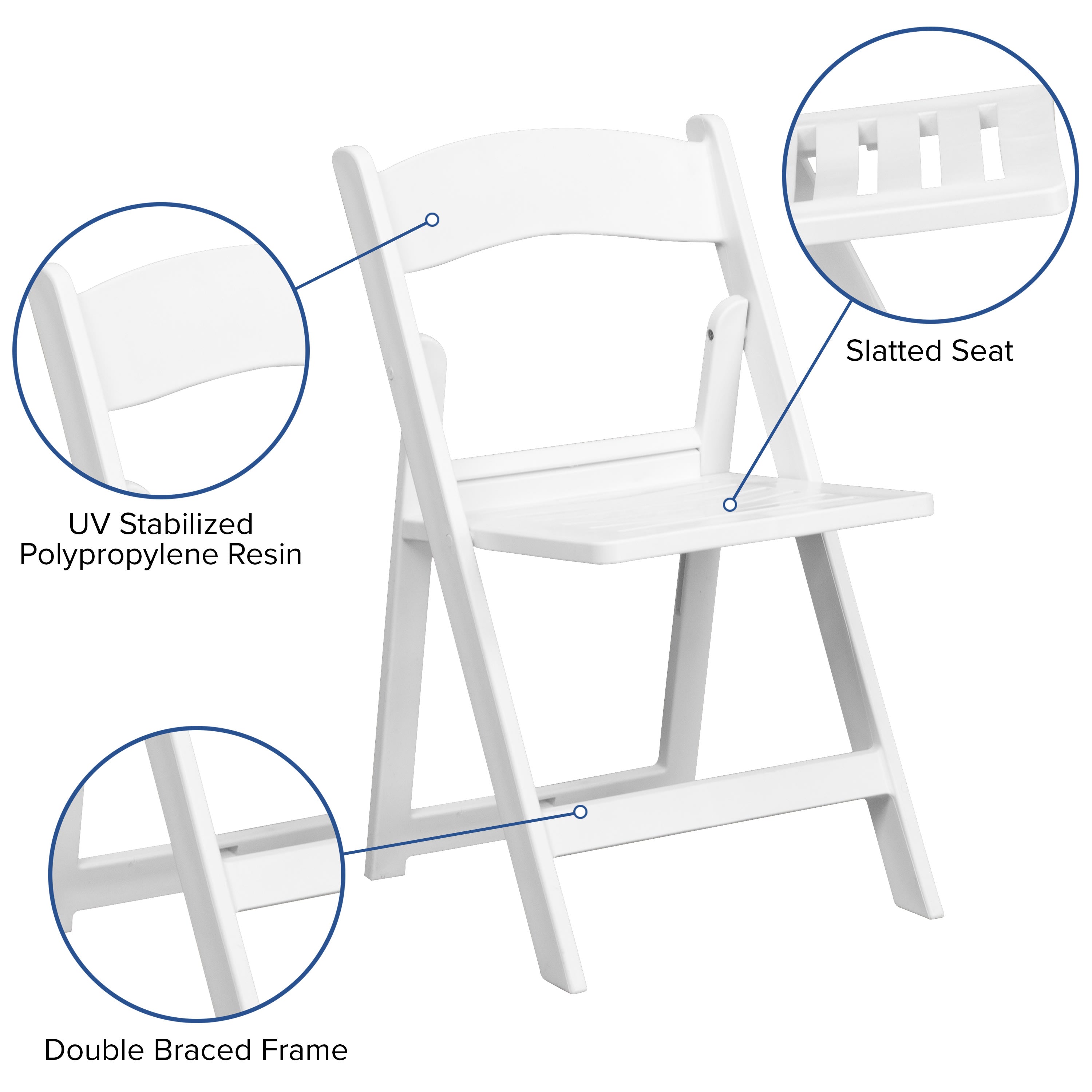 Resin Folding Chair with Slatted Seat, 800 lb Capacity