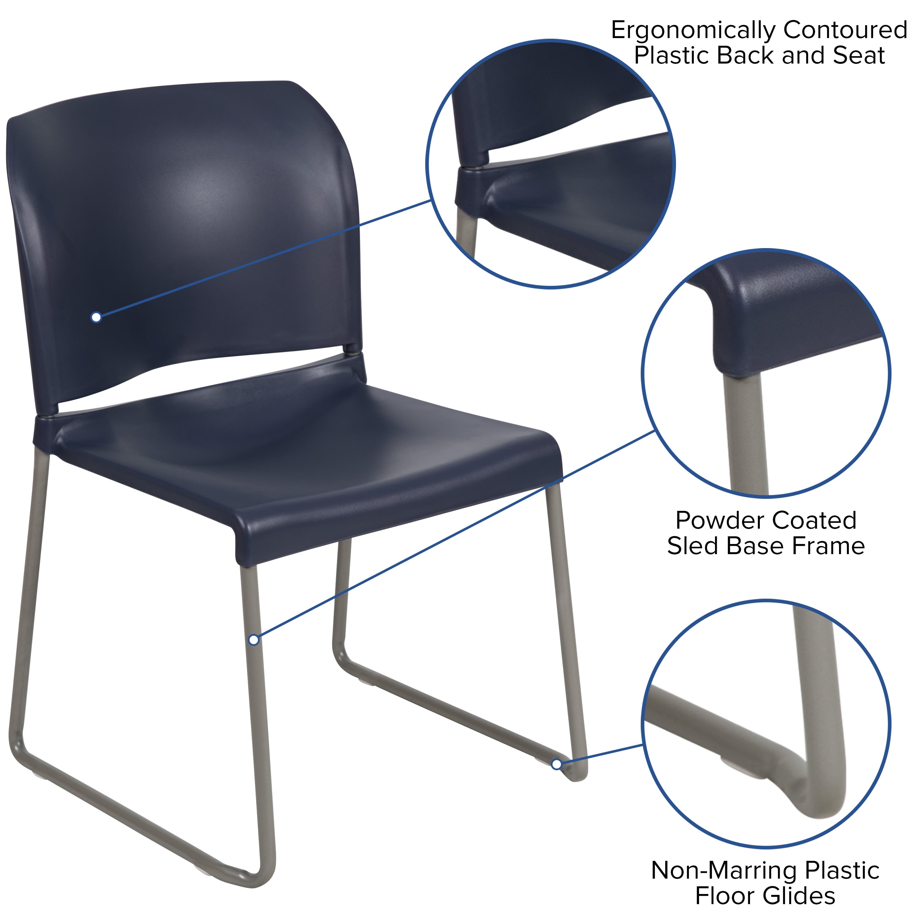 Contoured Stack Chair with Sled Base, 880 lb Capacity