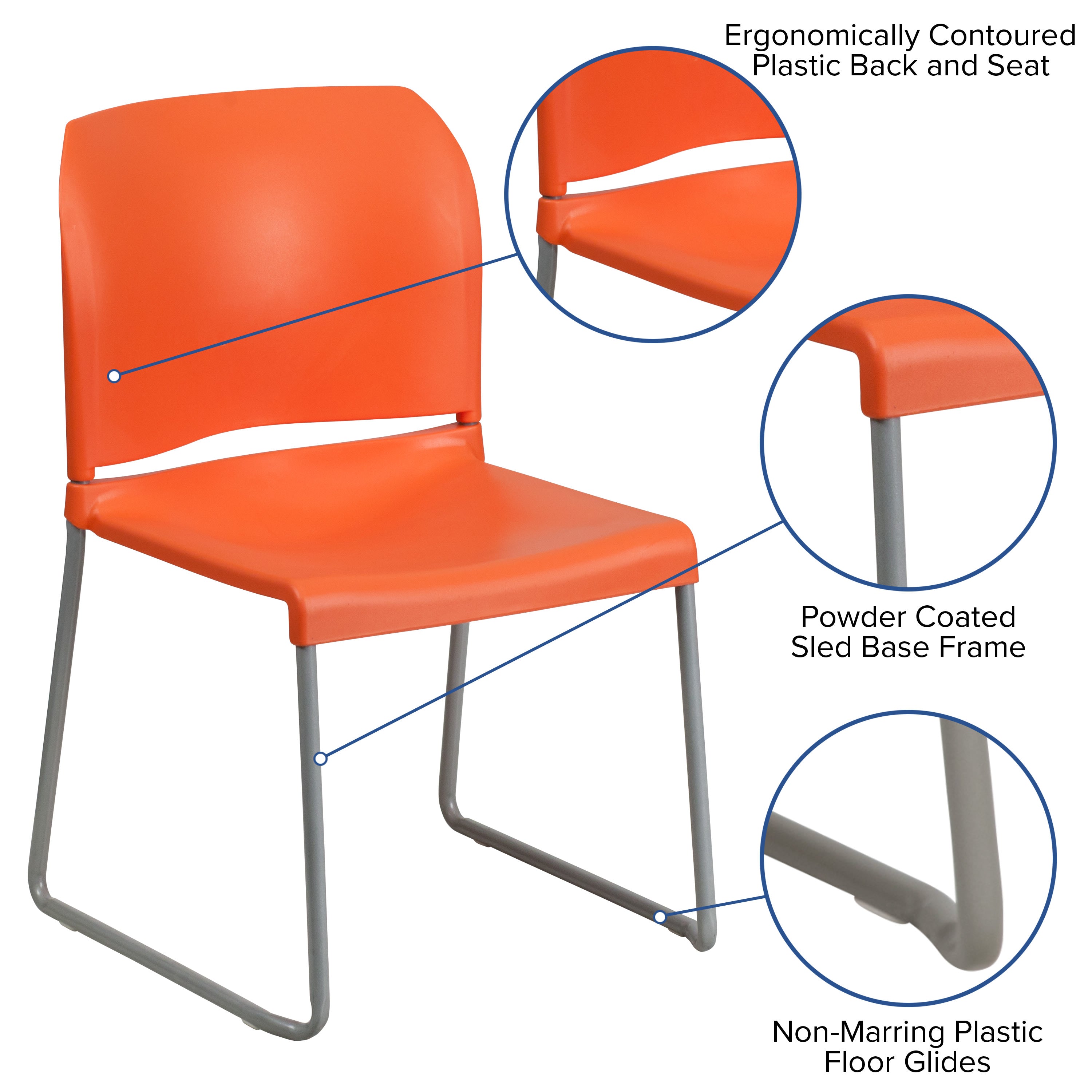 Contoured Stack Chair with Sled Base, 880 lb Capacity