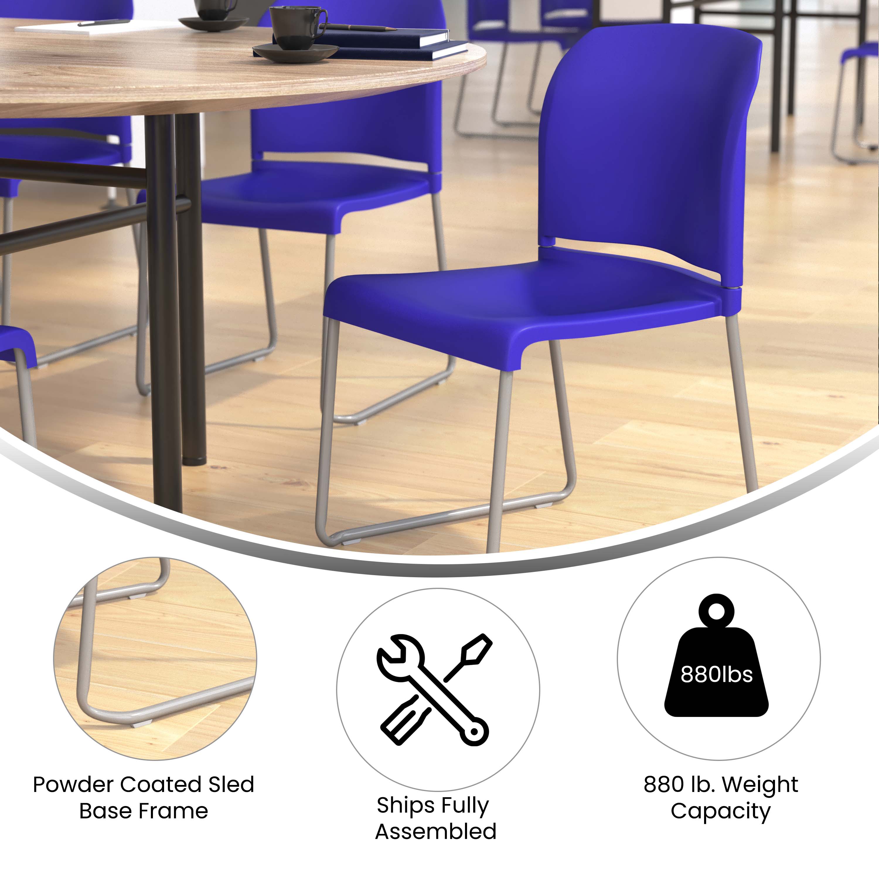 Contoured Stack Chair with Sled Base, 880 lb Capacity