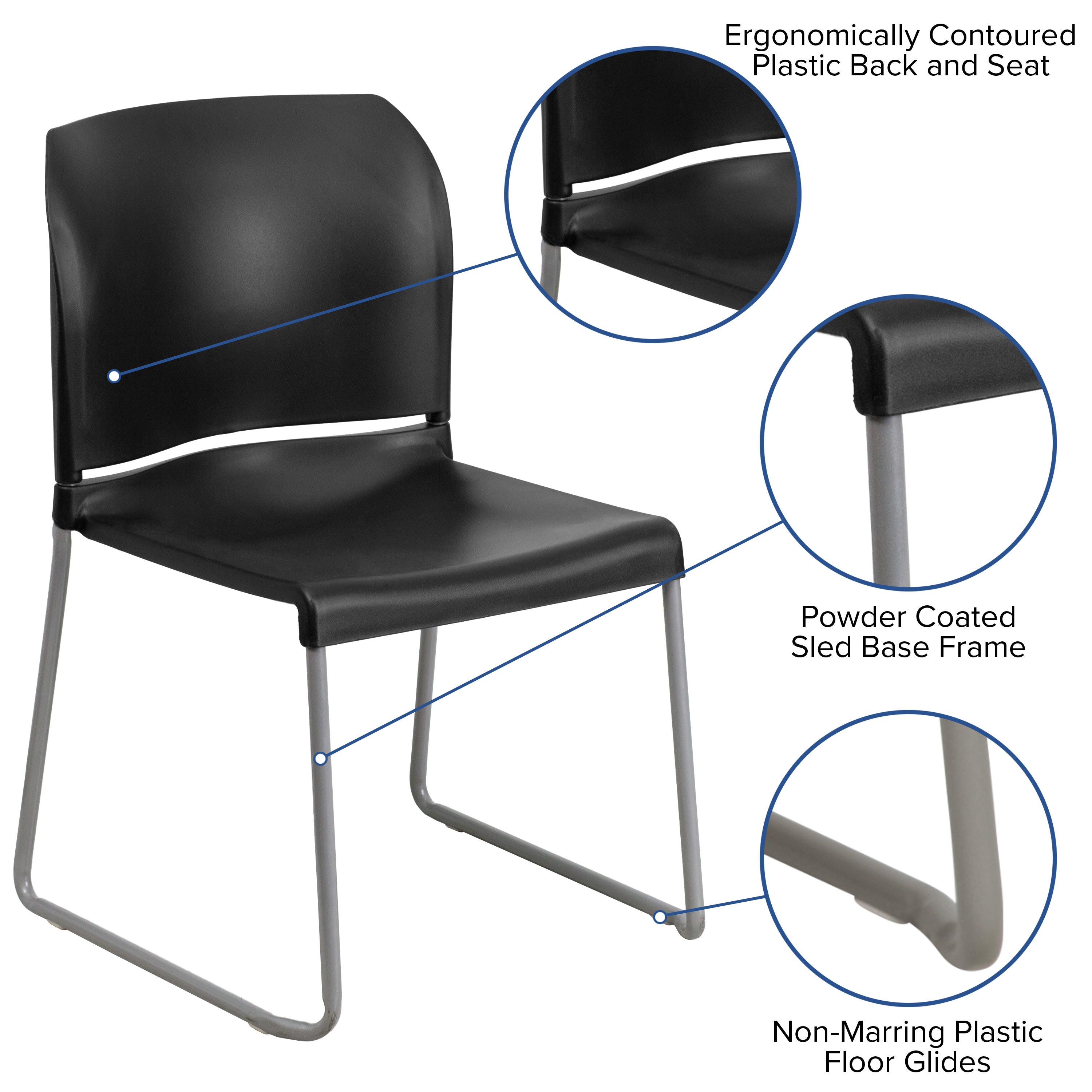 Contoured Stack Chair with Sled Base, 880 lb Capacity