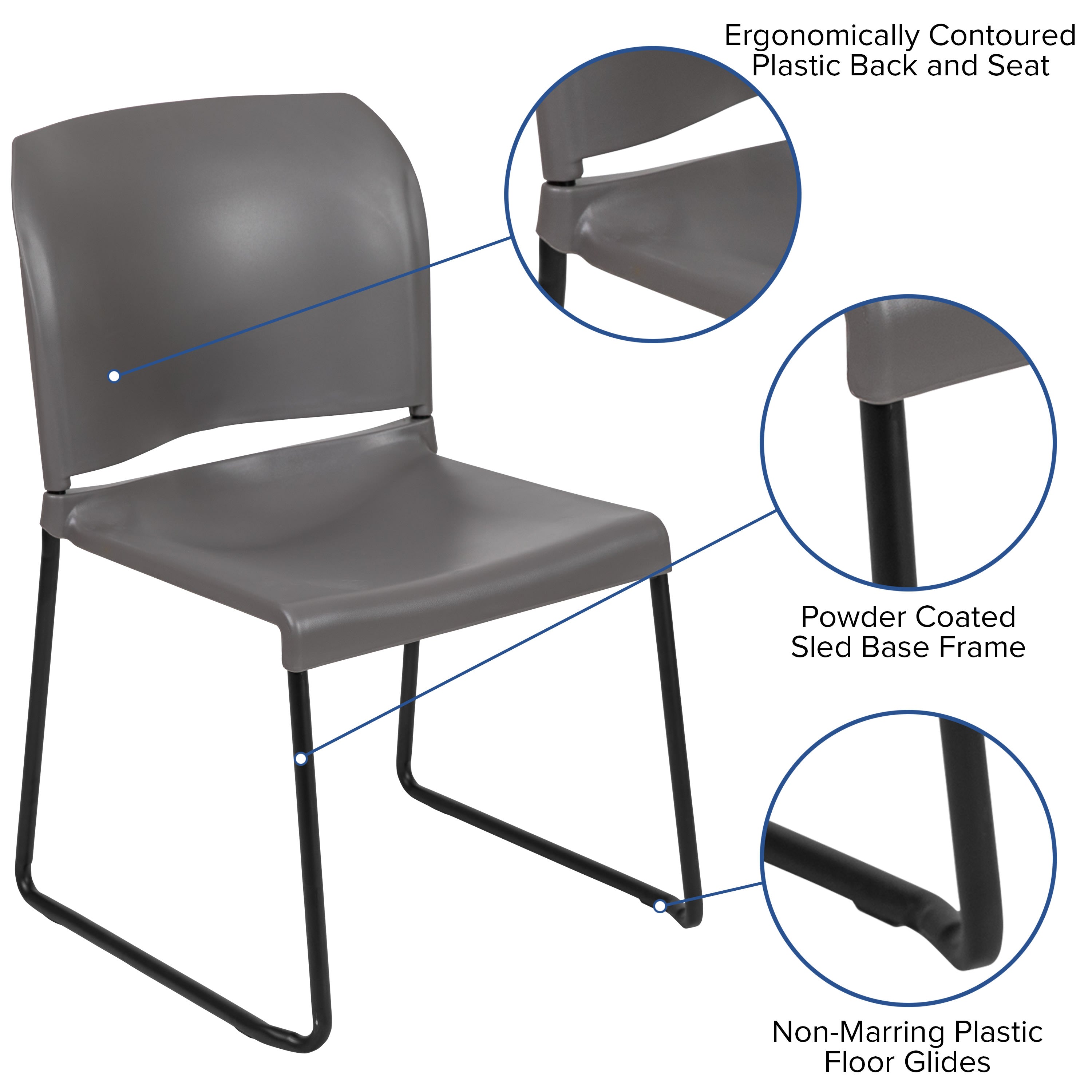 Contoured Stack Chair with Sled Base, 880 lb Capacity